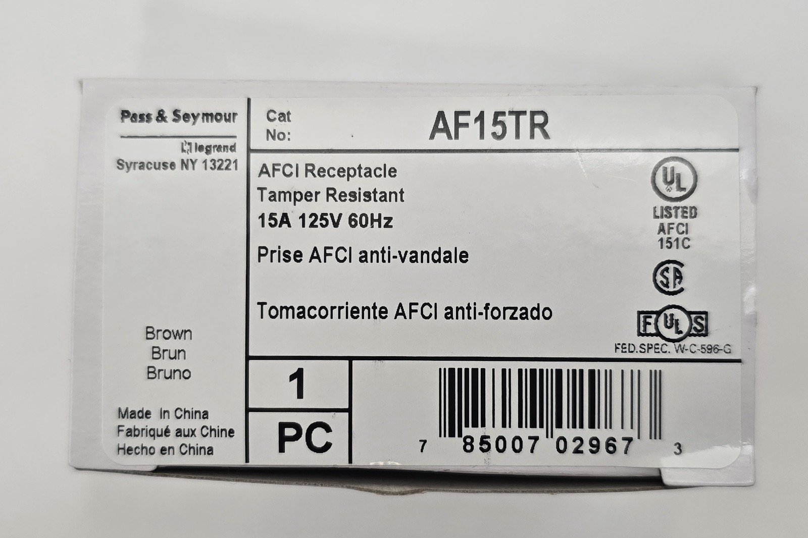 10PC Pass & Seymour AF15TR Tamper-Resistant AFCI Receptacle 15A 125V 60Hz