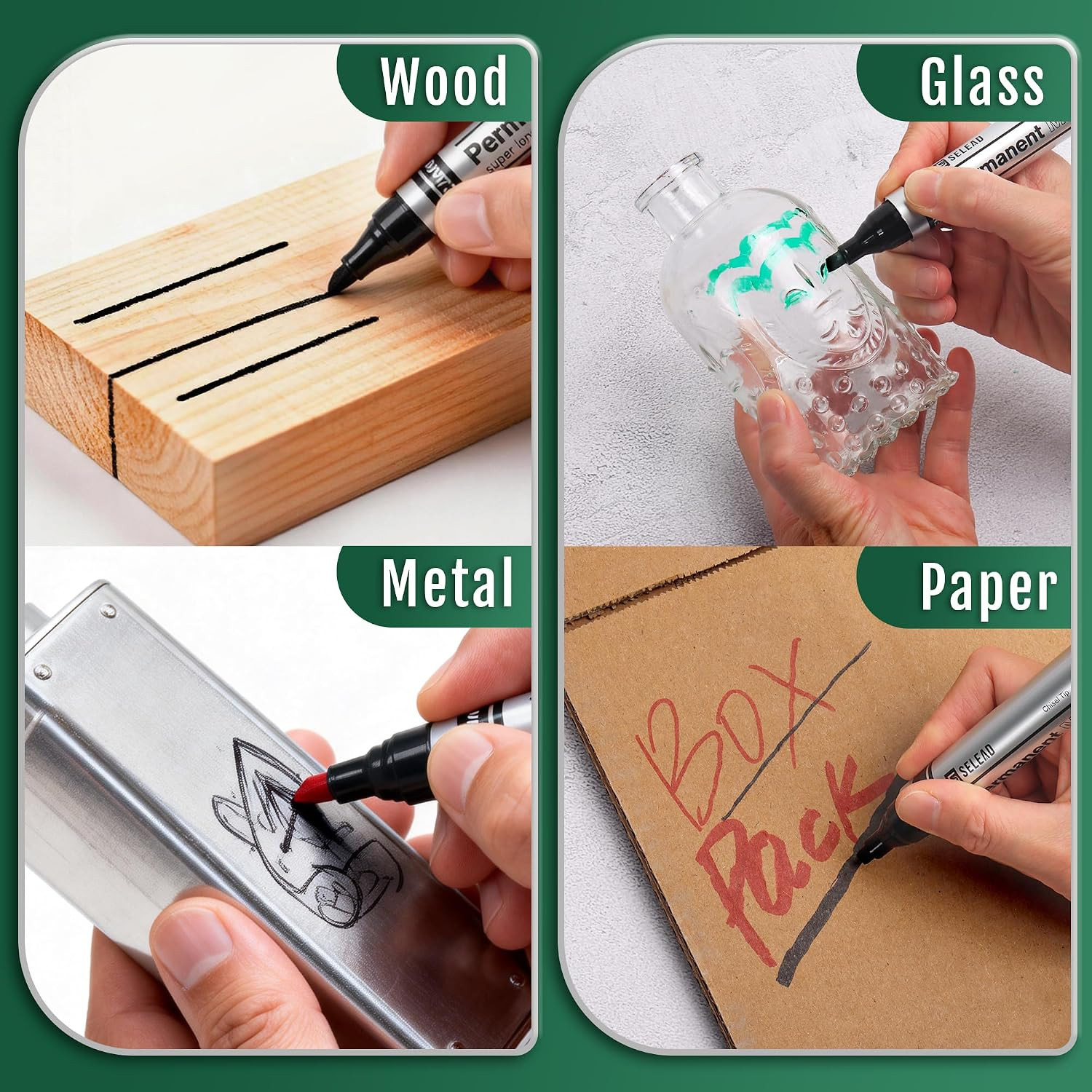 Large Permanent Markers Black Red Blue Green – 12 Pack Chisel Tip Waterproof Qui