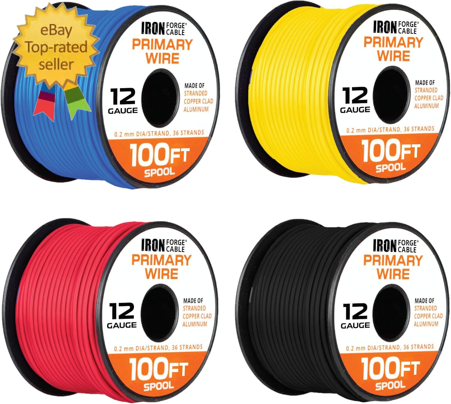 400 Ft 12 Gauge Primary Automotive Wire – 4 Roll Assortment Pack – 100 Ft of Cop