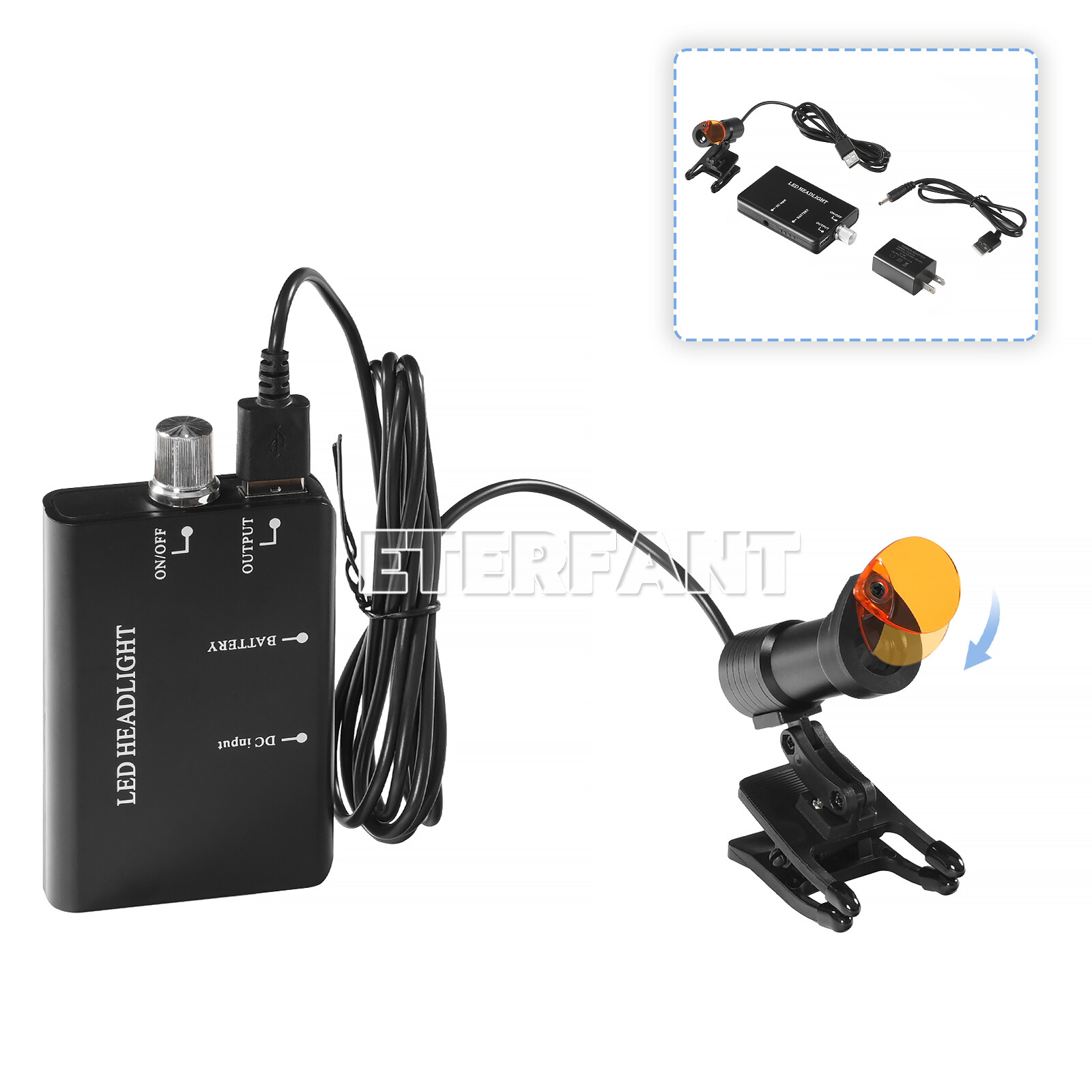 ETERFANT Dental 5W LED Headlight Lamp w/Filter Metal Clip for Binocular Loupe