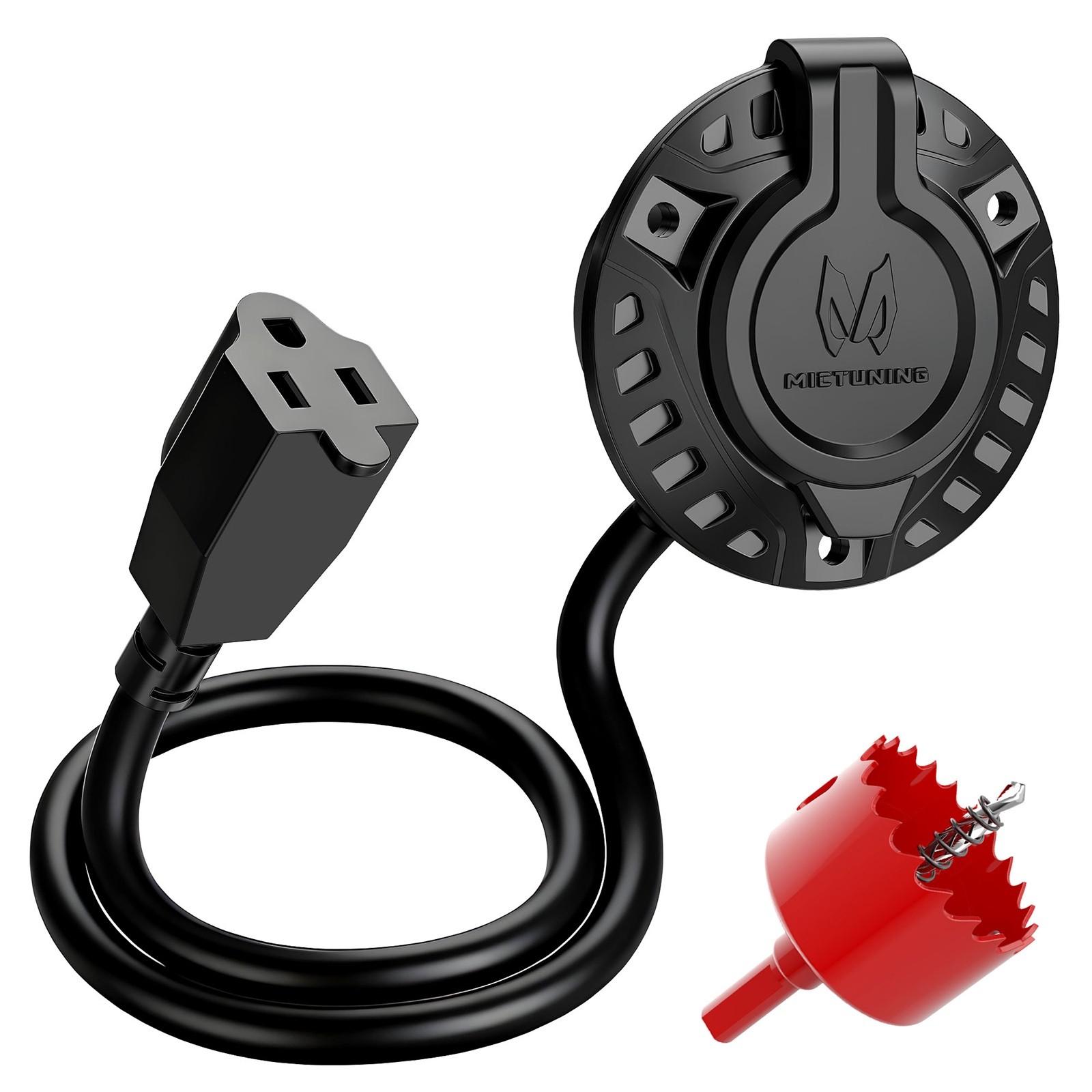 15A 12AWG AC Port Plug, 125V RV Shore Power Inlet Socket Electrical Ends Adapter