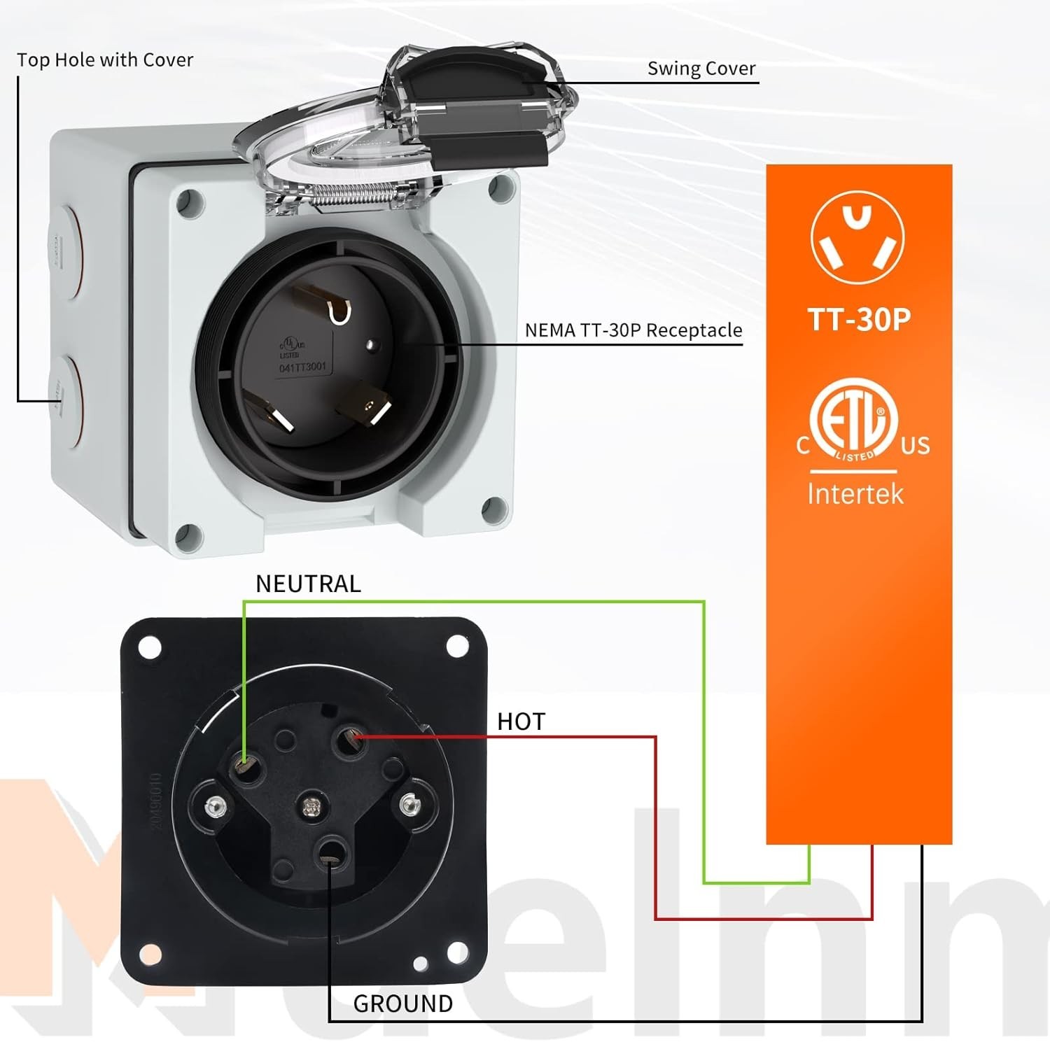 30Amp Power Inlet Box,125Volt NEMA TT-30P Inlet Outdoor dustproof and Weather…