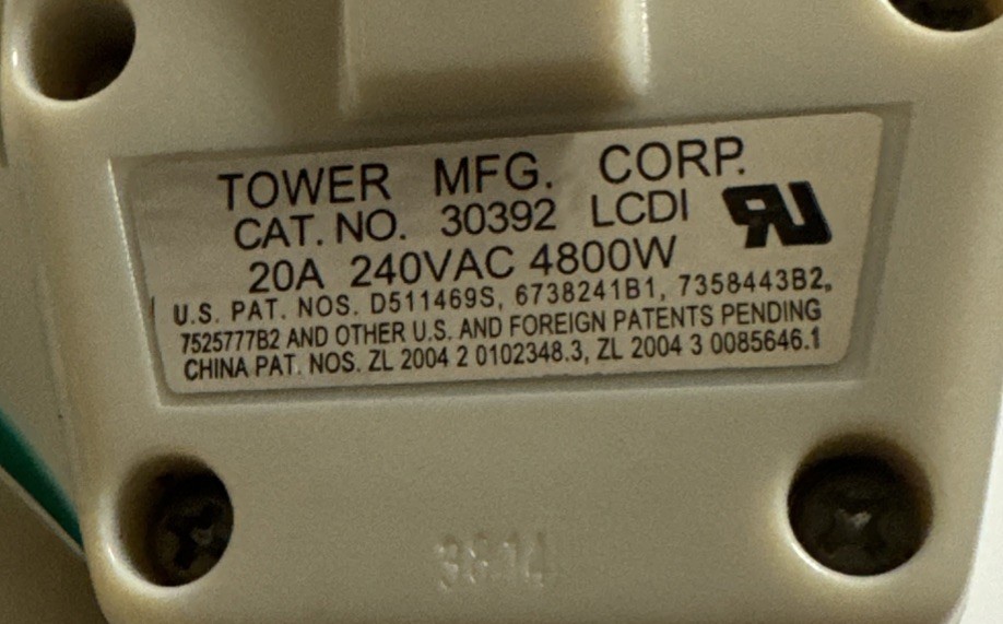 Amana PTAC Power Cord 20A 240V LCDI GFI Tower 30392 Air Conditioner Cord