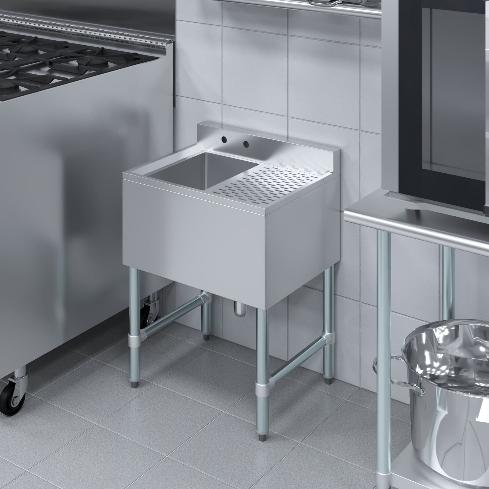 24 in. x 19 in. One Compartment Underbar Sink With Right Drainboard