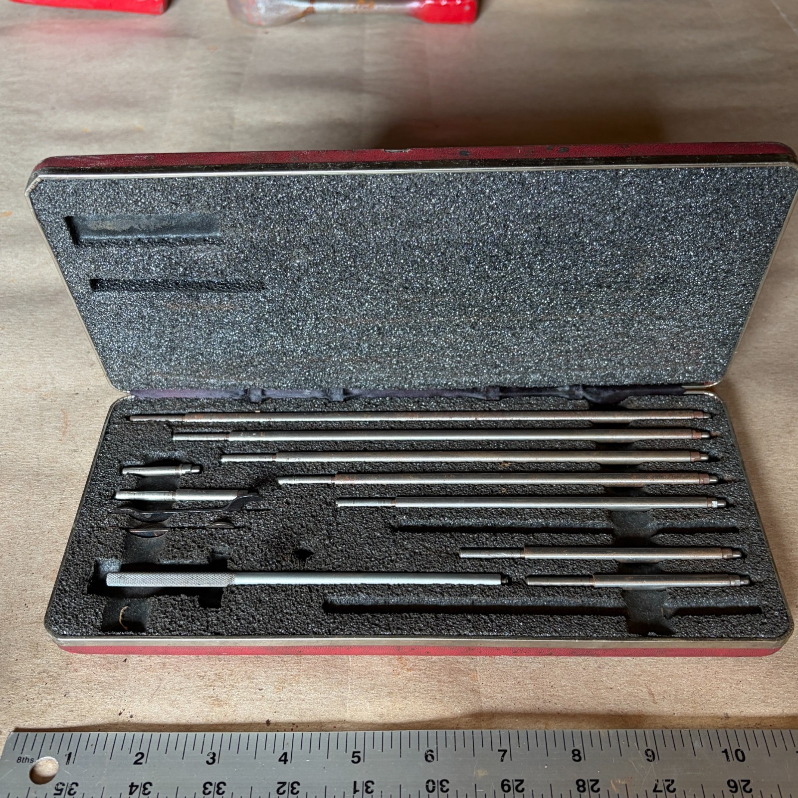 Starrett No. 124 Mechanical Inside Micrometer Set 2-12 in 0.0001 – missing 3 pc