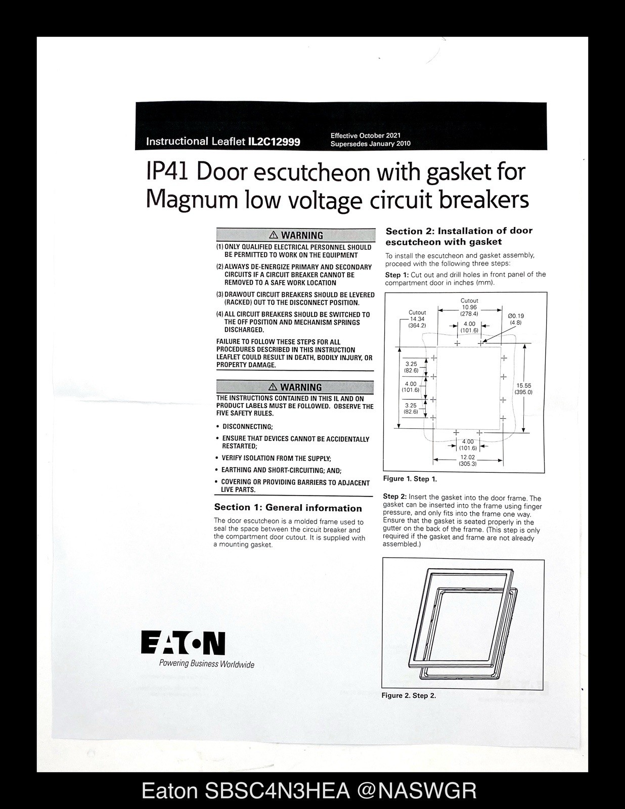 Eaton Magnum SB SBSC4N3HEA Circuit Breaker MO/BI – 4000A – Tested/1Yr Warranty