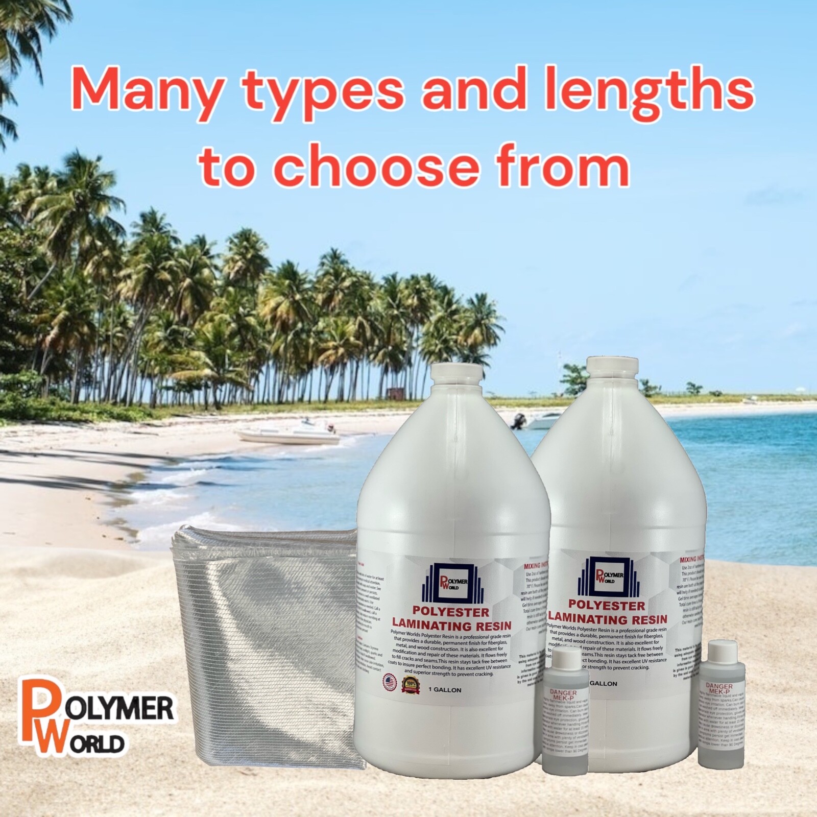 Fiberglass Repair Kit 2 Gal of Polyester Resin 1708x50x10 Yard Biaxial Cloth