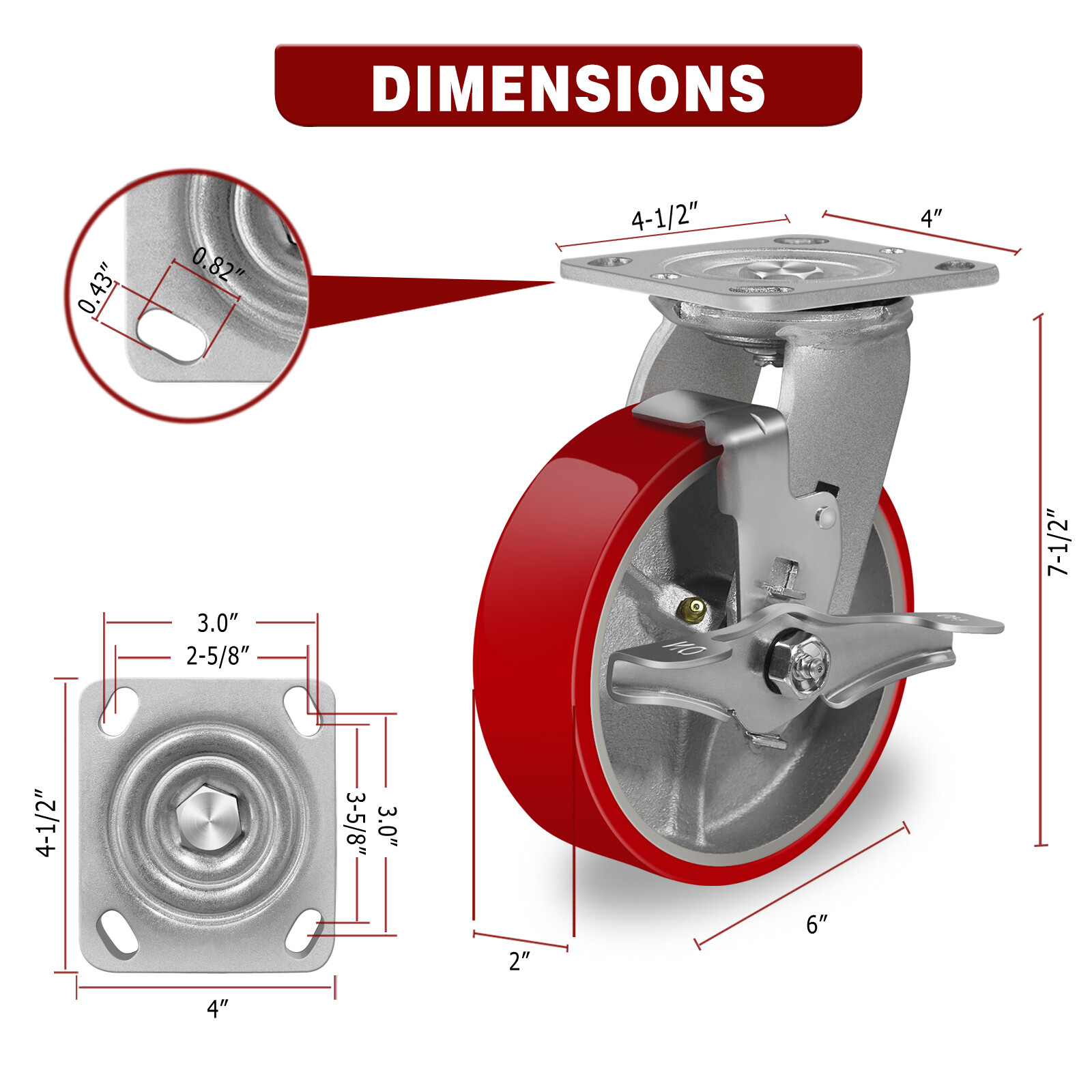 6 Inch Caster Wheels Heavy Duty,Capacity 1200-4800LB