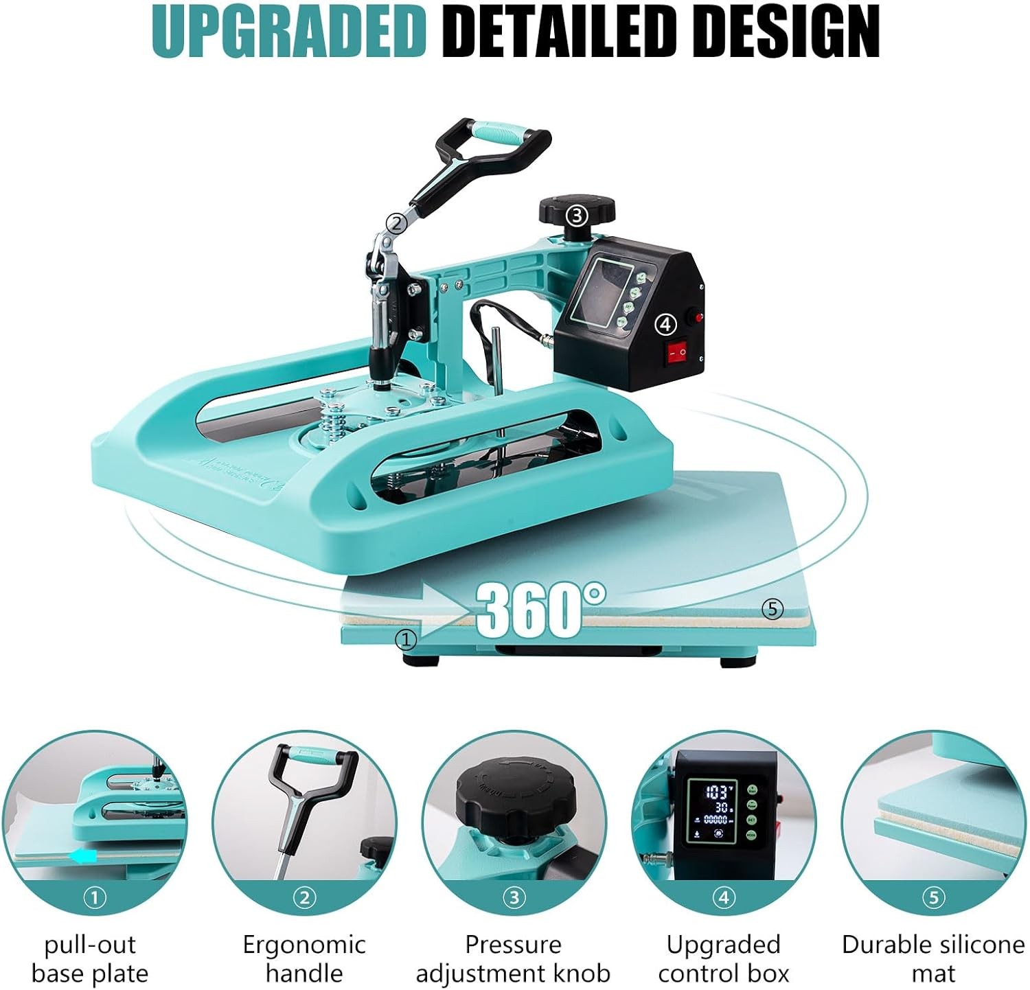 Combo 5 IN 1 T-Shirt Heat Press Transfer Machine 15″x15″ Sublimation Swing Away