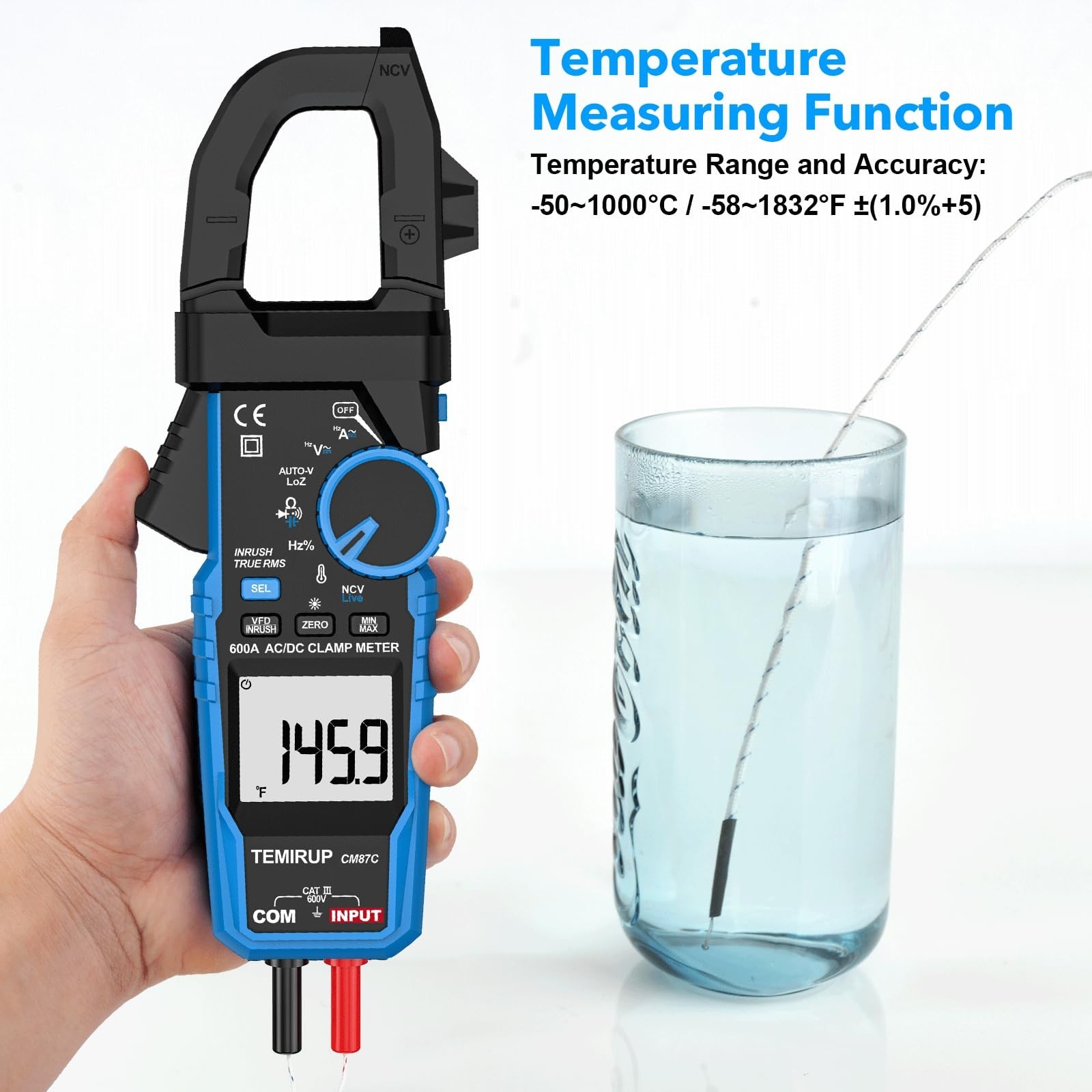 Digital Inrush Clamp Meter 600A Multimeter, True RMS, NCV AC/DC Voltage Current