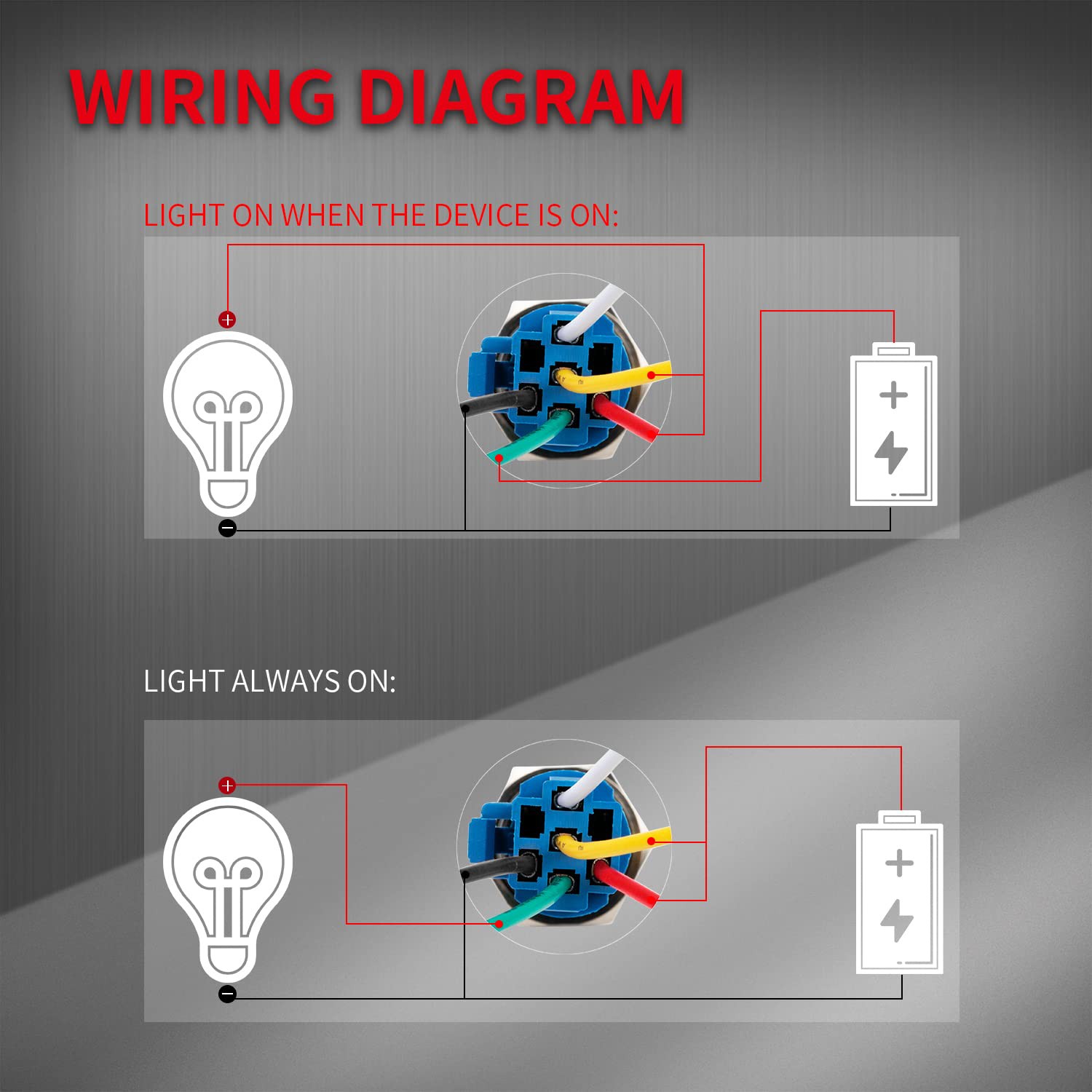 19mm 12V LED ON OFF Latching Push Button Switch Self-Locking Wire Socket Harness