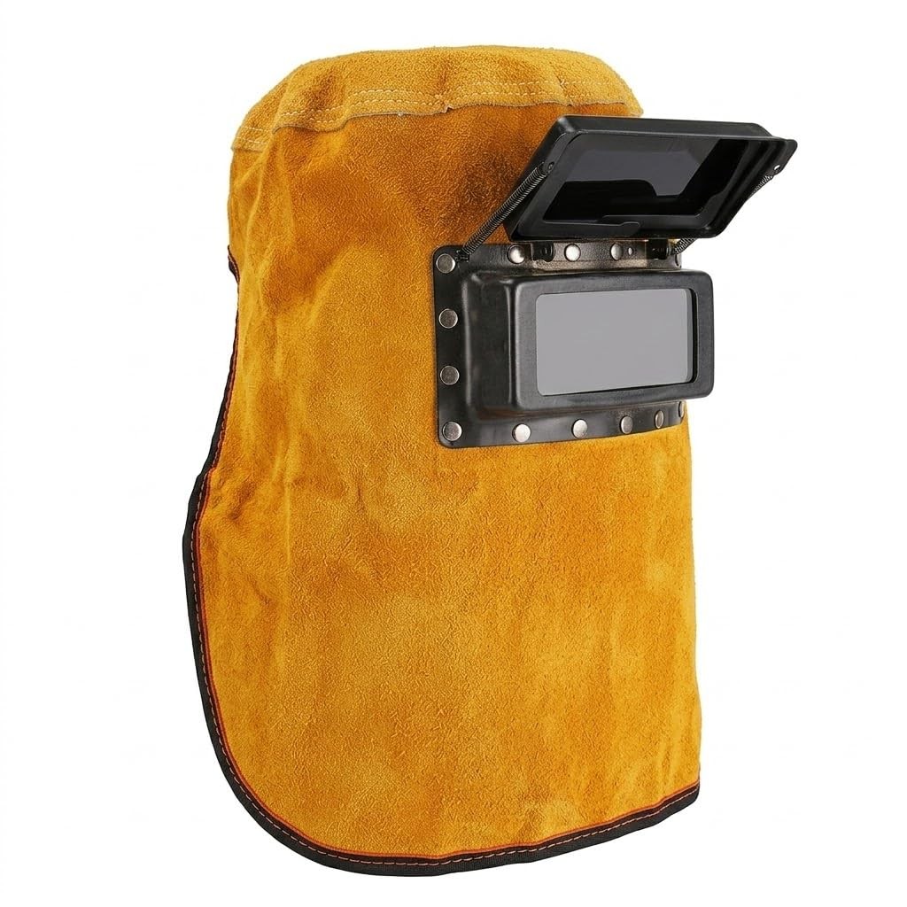 Premium Split Cowhide Leather Welding Hood with Flip-Up Lens – Flame Retardan…