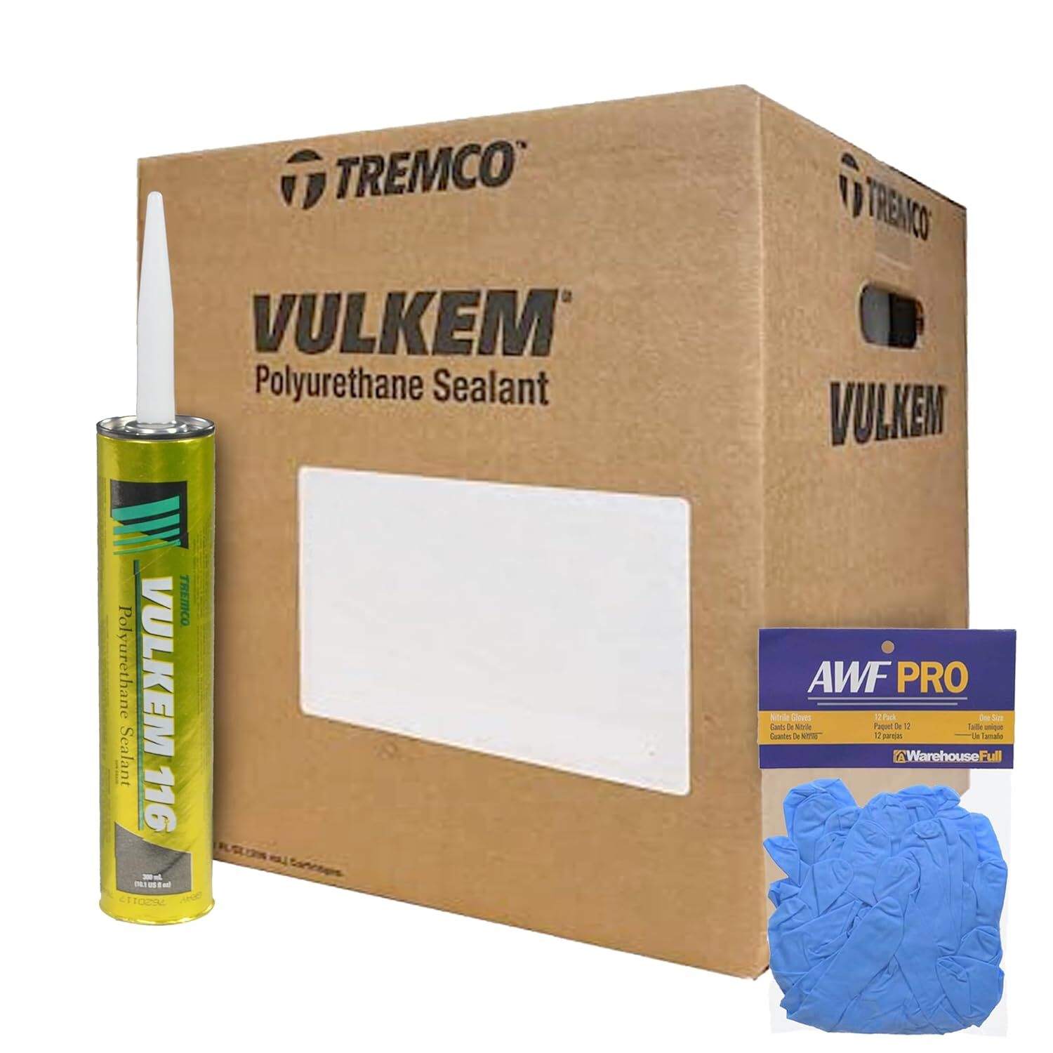 Tremco Vulkem 116, 10 oz, Dark Bronze, Case of 30 with AWF PRO Gloves