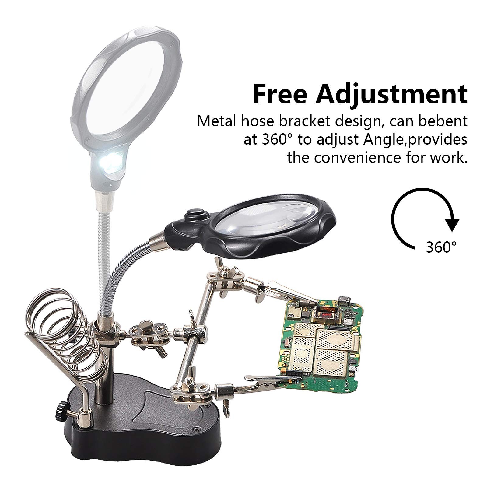 3.5X12X Helping Hands Soldering Station LED Light Magnifier Stand PCB Repair