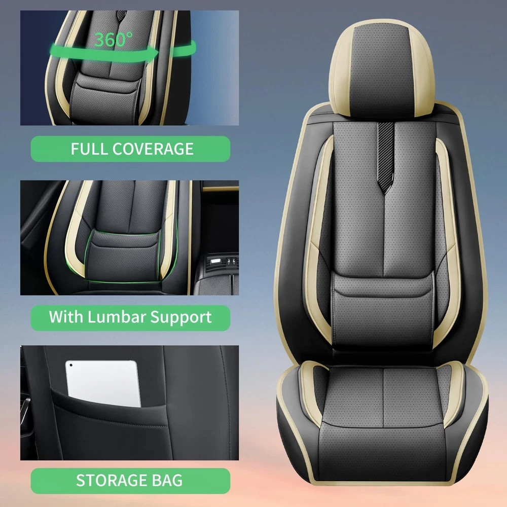 Mazda 3 Seat Covers 2 Front 2009-2025 2026 Waterproof Leather Airbag Black-Beige