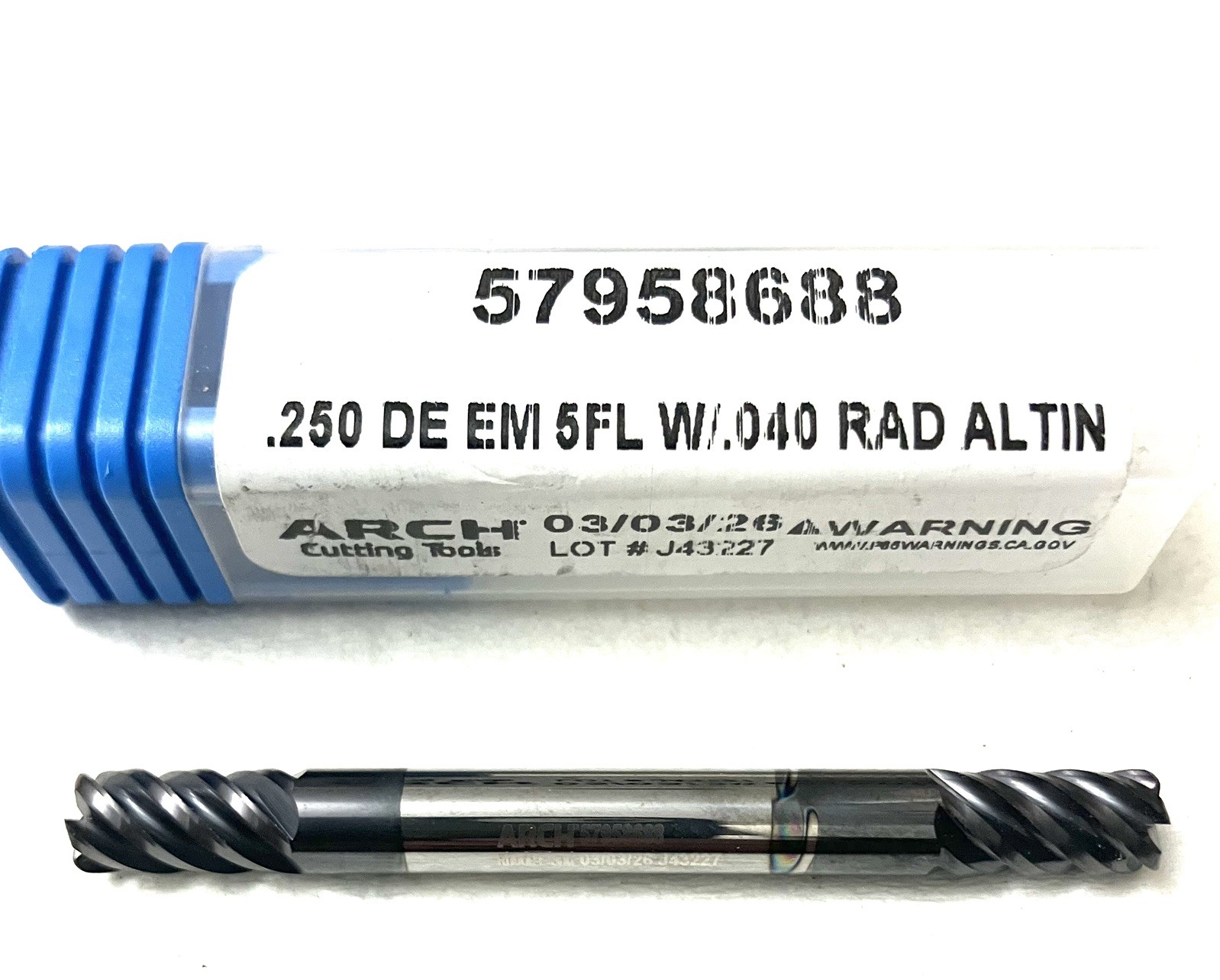 ARCH 1/4″ 5FL Corner Radius End Mill .040R Double End Solid Carbide AlTiN NEW
