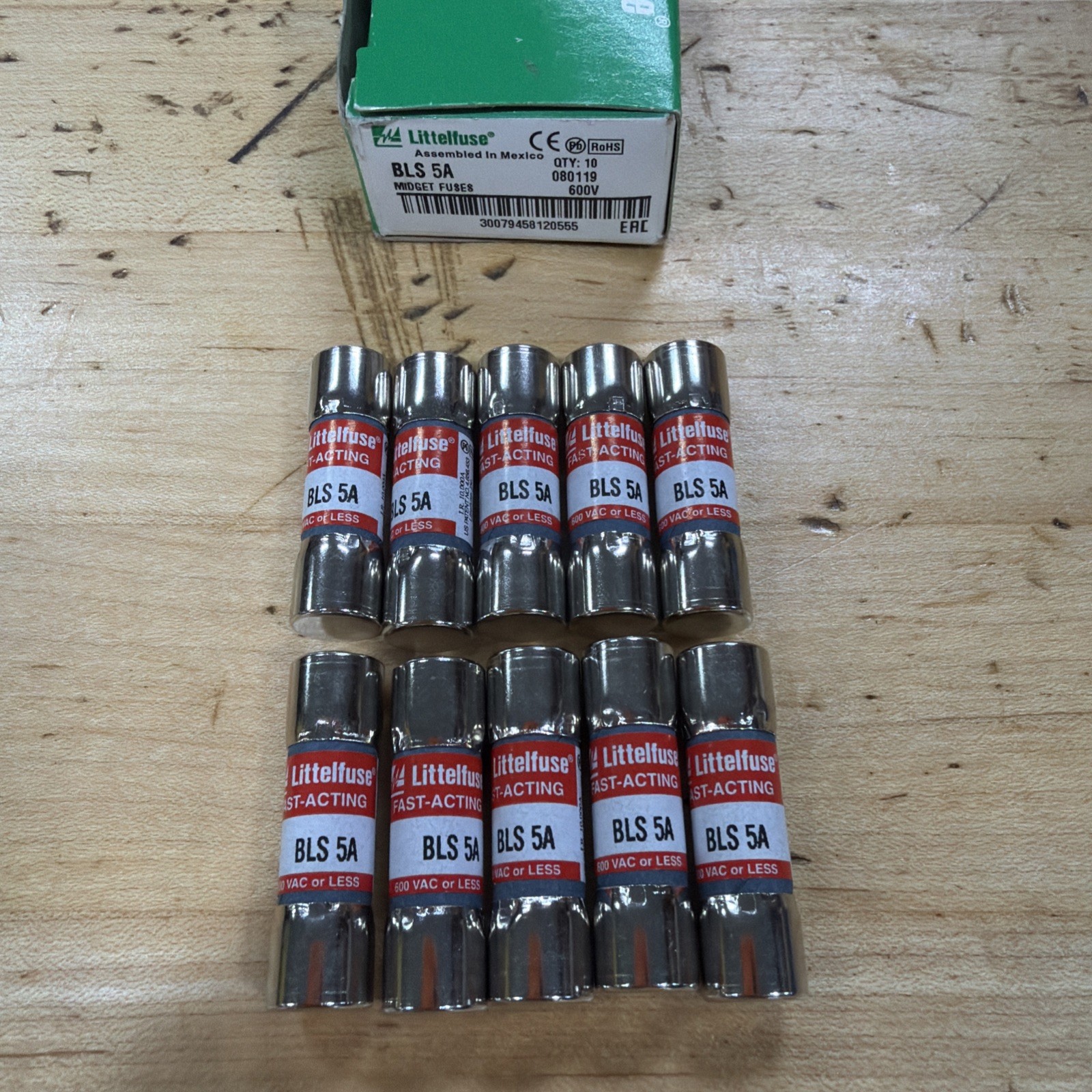 Qty 10 – BLS 5A Littlefuse Midget Fuses 600V 5A – Fast-Acting – New In Box