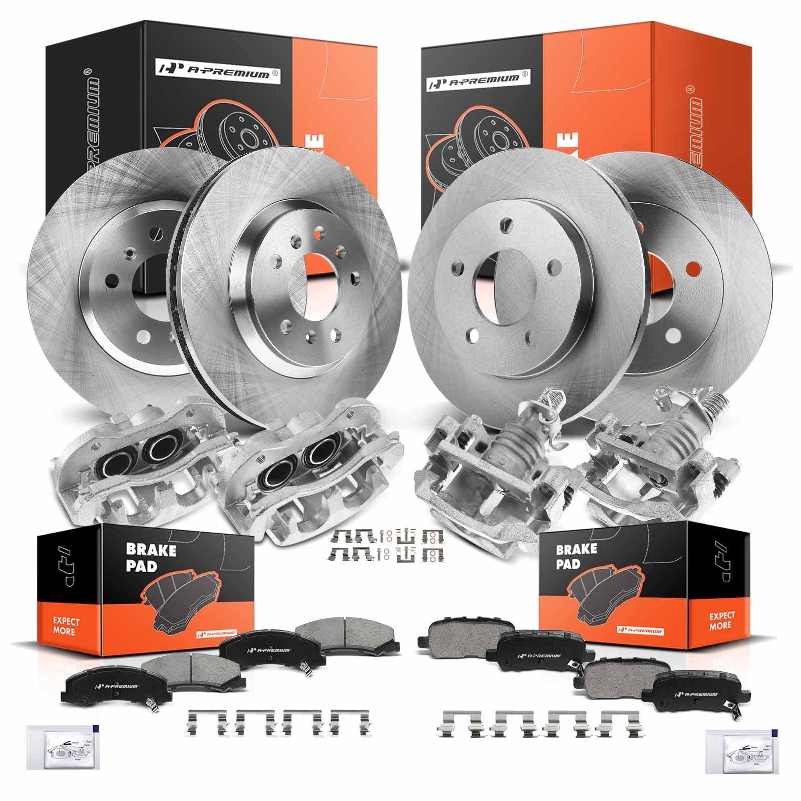 Front and Rear Brake Rotors and Ceramic Pads Kit with Calipers
