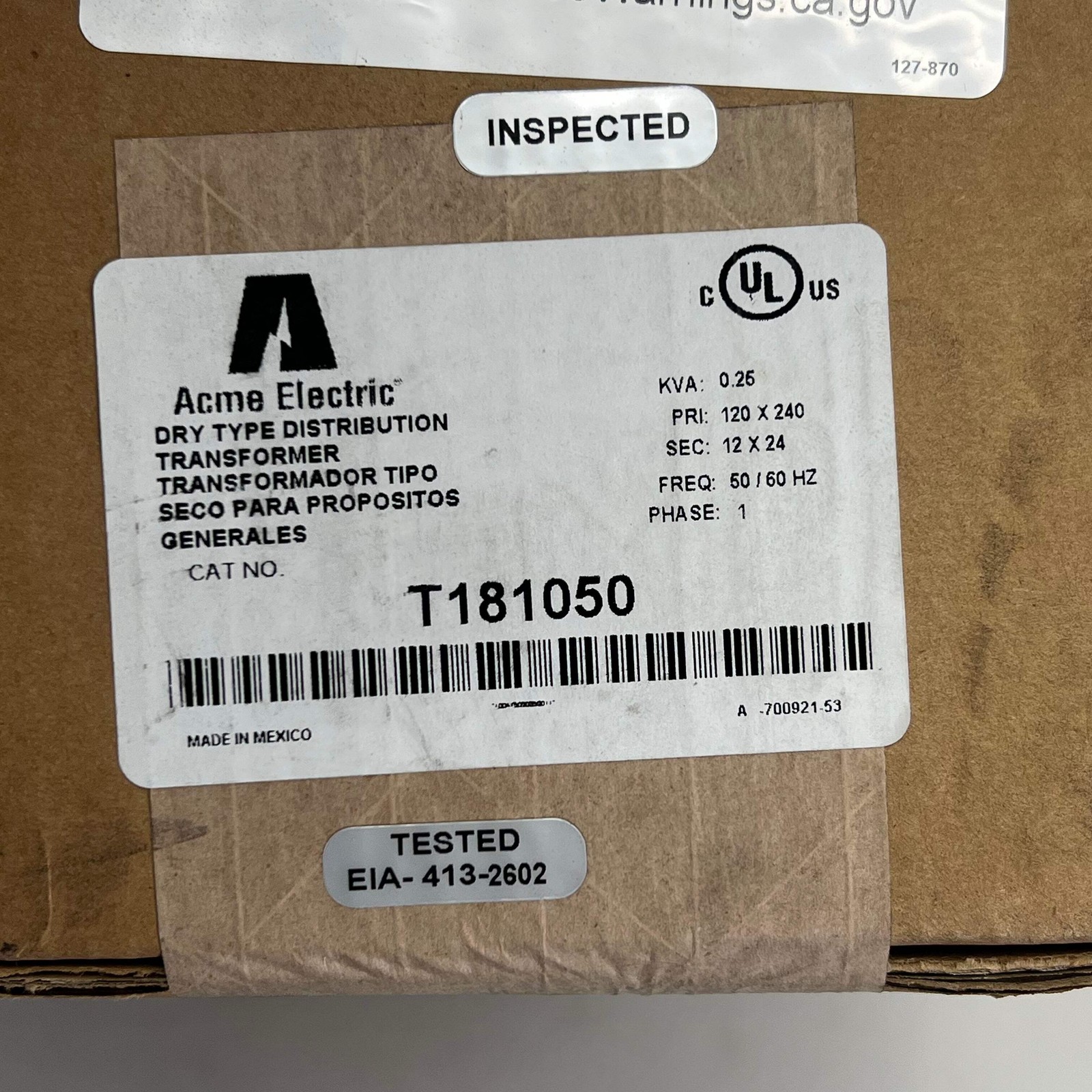 ACME ELECTRIC Buck-boost Transformer Encapsulated Core 250 VA 1-Phase T181050