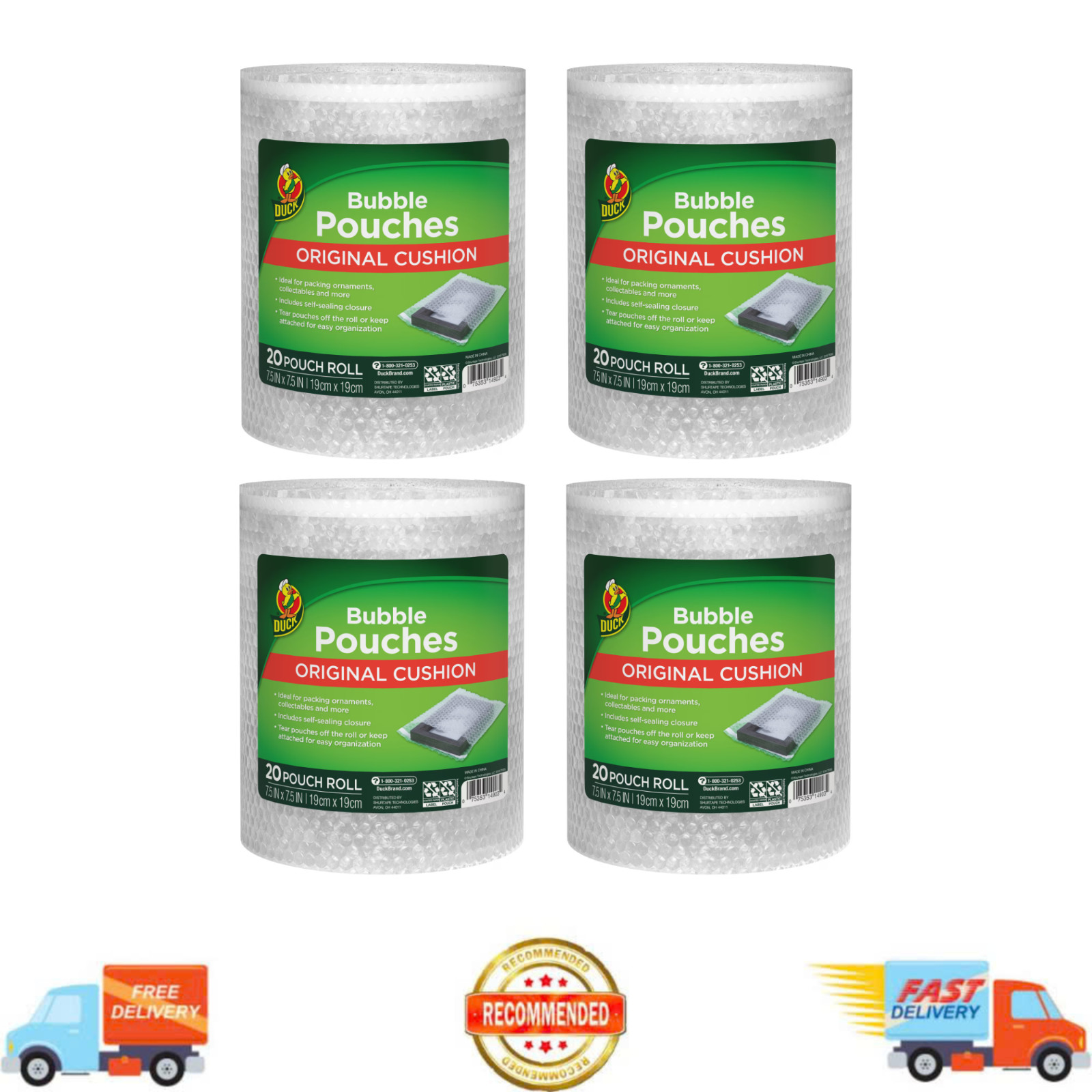 Duck Bubble Pouches on a Roll , 7.5 x 7.5 in, Clear, 20 Ct, 4 Pack, 285741