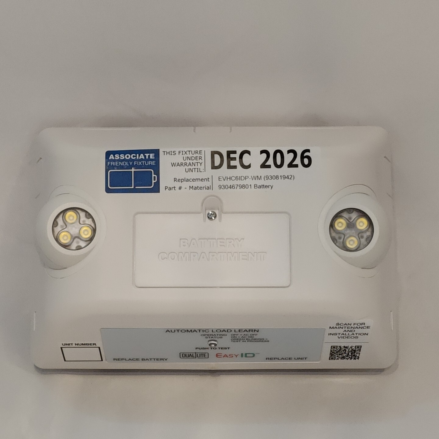 Dual Lite Emergeny LED Light EVHC6IDP-WM, White, Mounting Plate Sold Seperately.