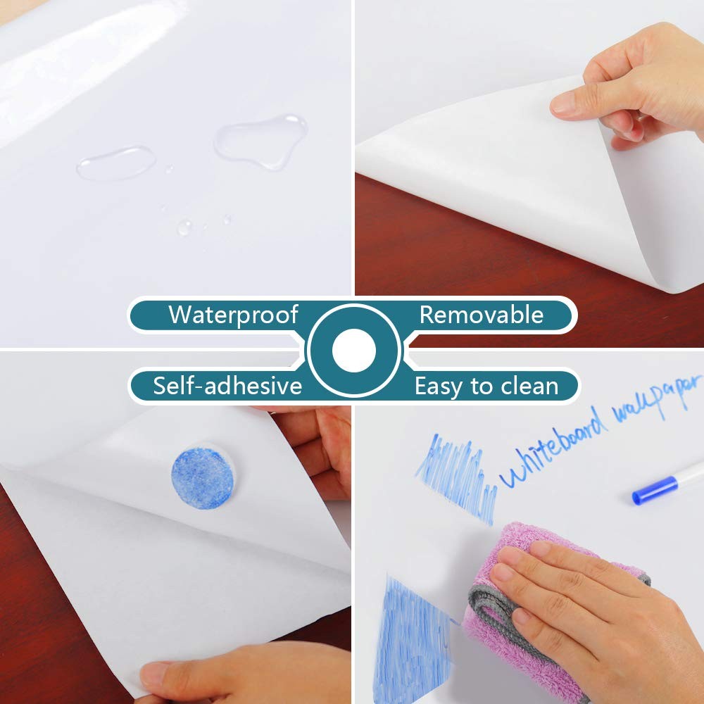VEELIKE 78.7″x17.7″ Dry Erase Whiteboard Wallpaper Peel 79″W x 17.7″H, White