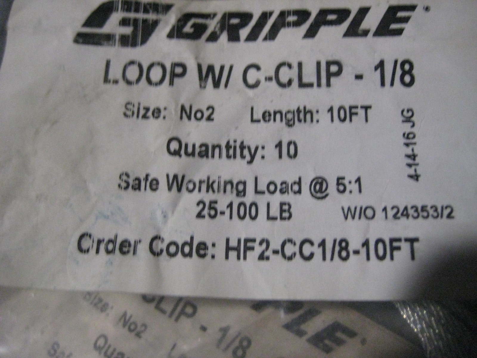 Lot of 10 Gripple.Loop with Clip Cable HF-2-CC1/8-10′ with Locks
