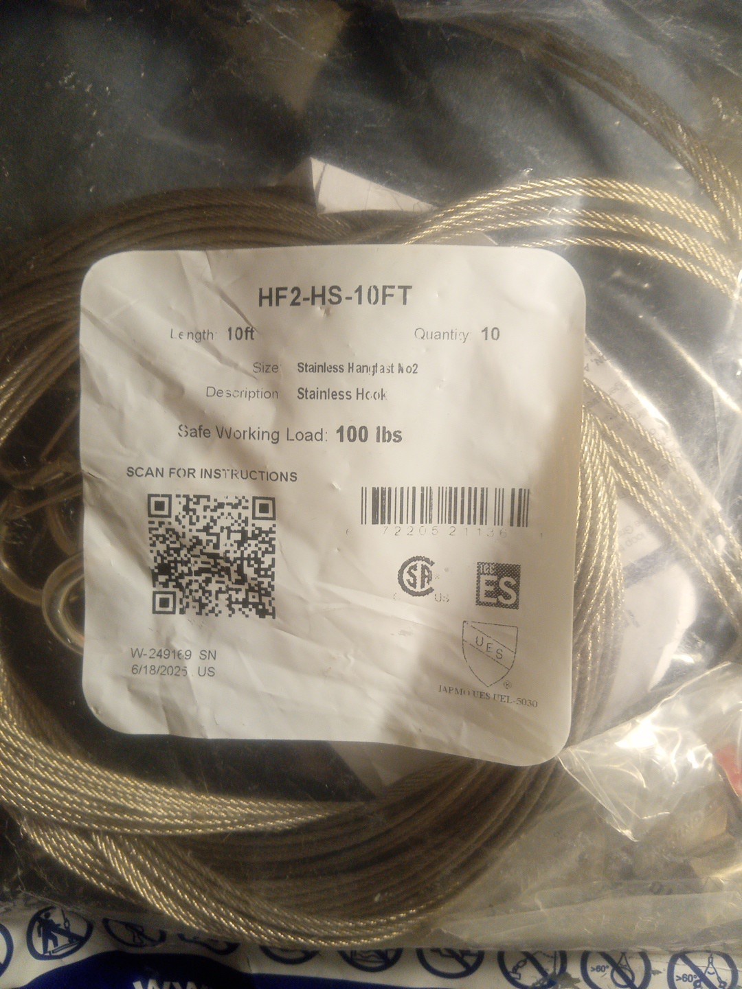 Gripple Stainless Hook Hanger No2 Pack/10 HF2-HS-10FT 100 LB Load *FREE S&H