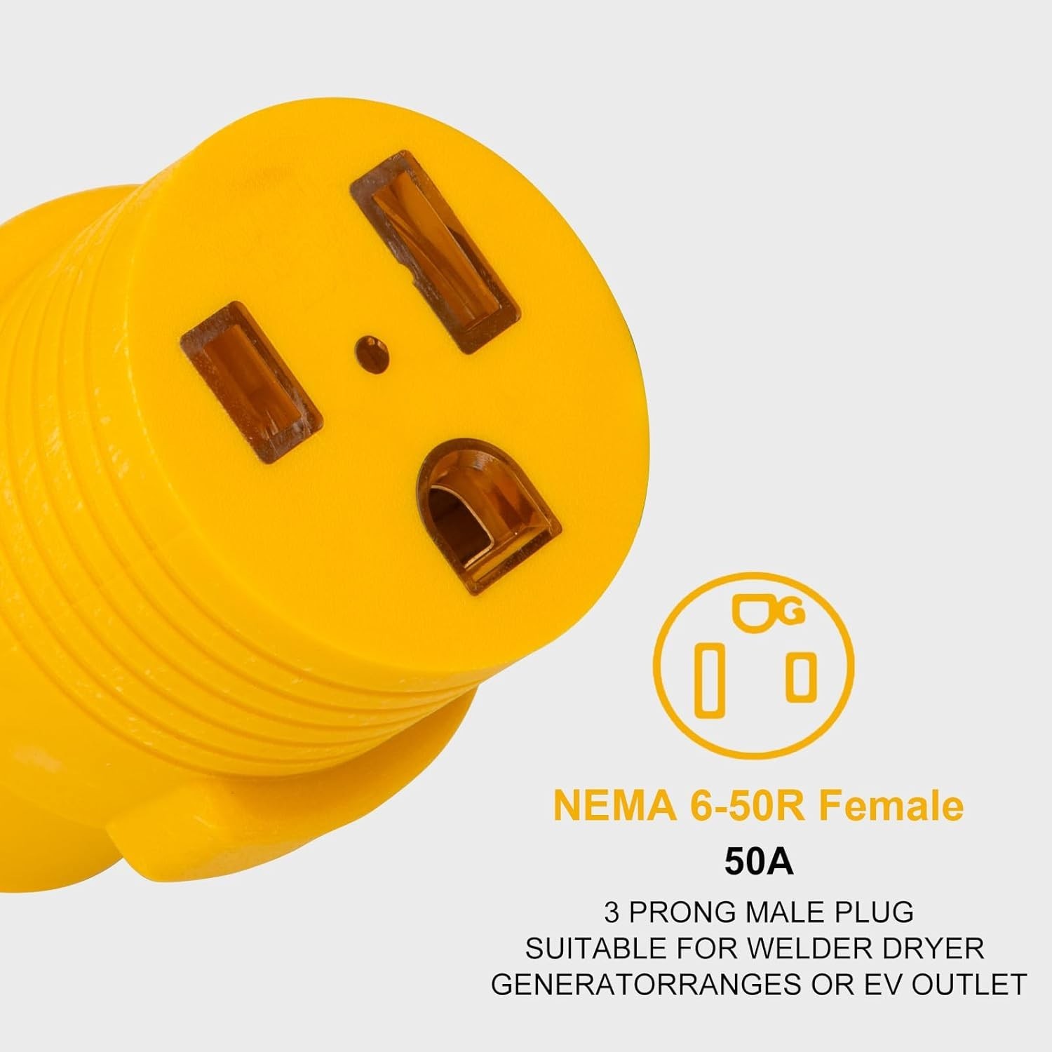 NEMA 10-50P to 6-50R Welder Adaper Plug, 50Amp 240V 3 Prong 3 Yellow