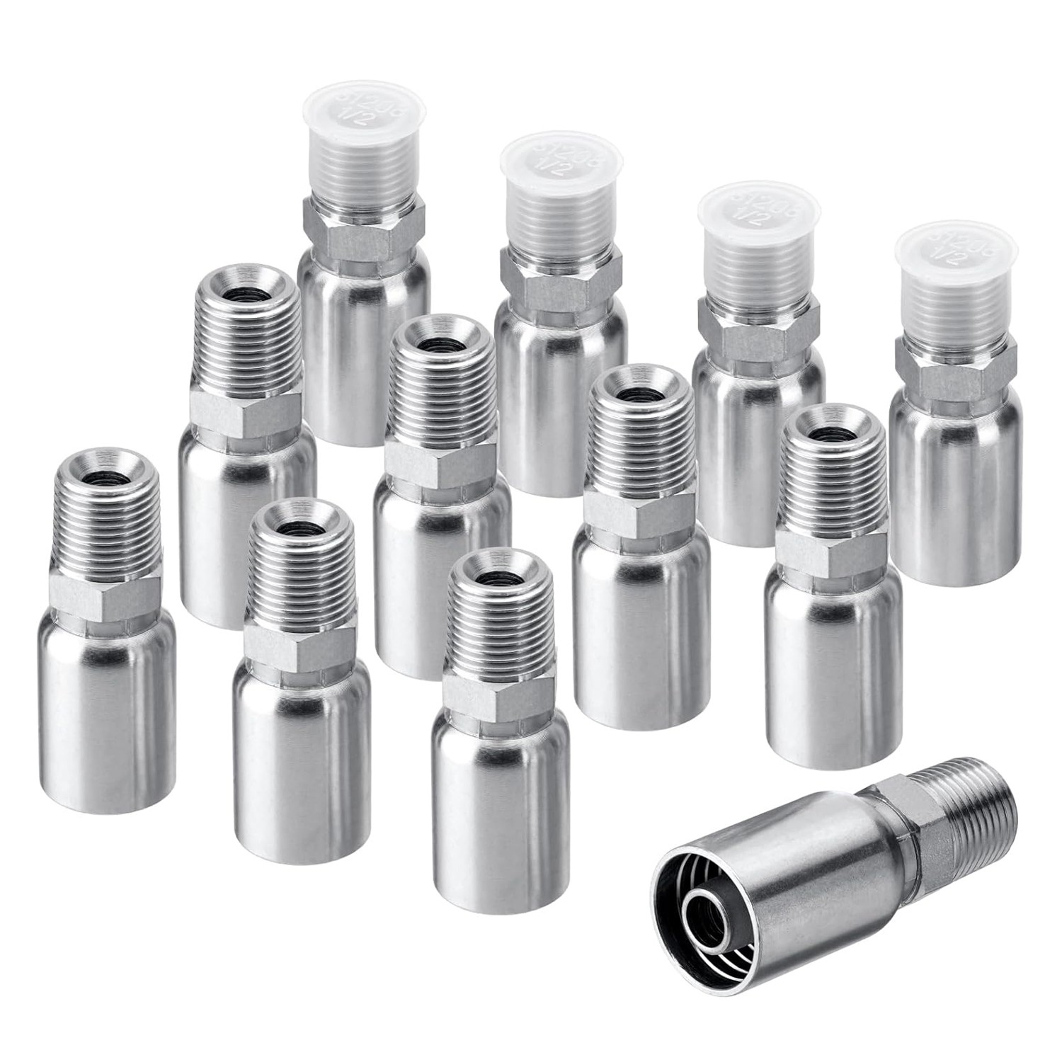 12Pack 1/2″ I.D. Hose x 1/2″ NPTF Male Hydraulic Hose End Crimp Fittings w/Cover