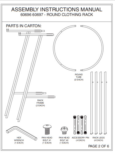 Chrome 36″ Round Clothing Rack Height 48 – 72″ H Leveler Glides Garment