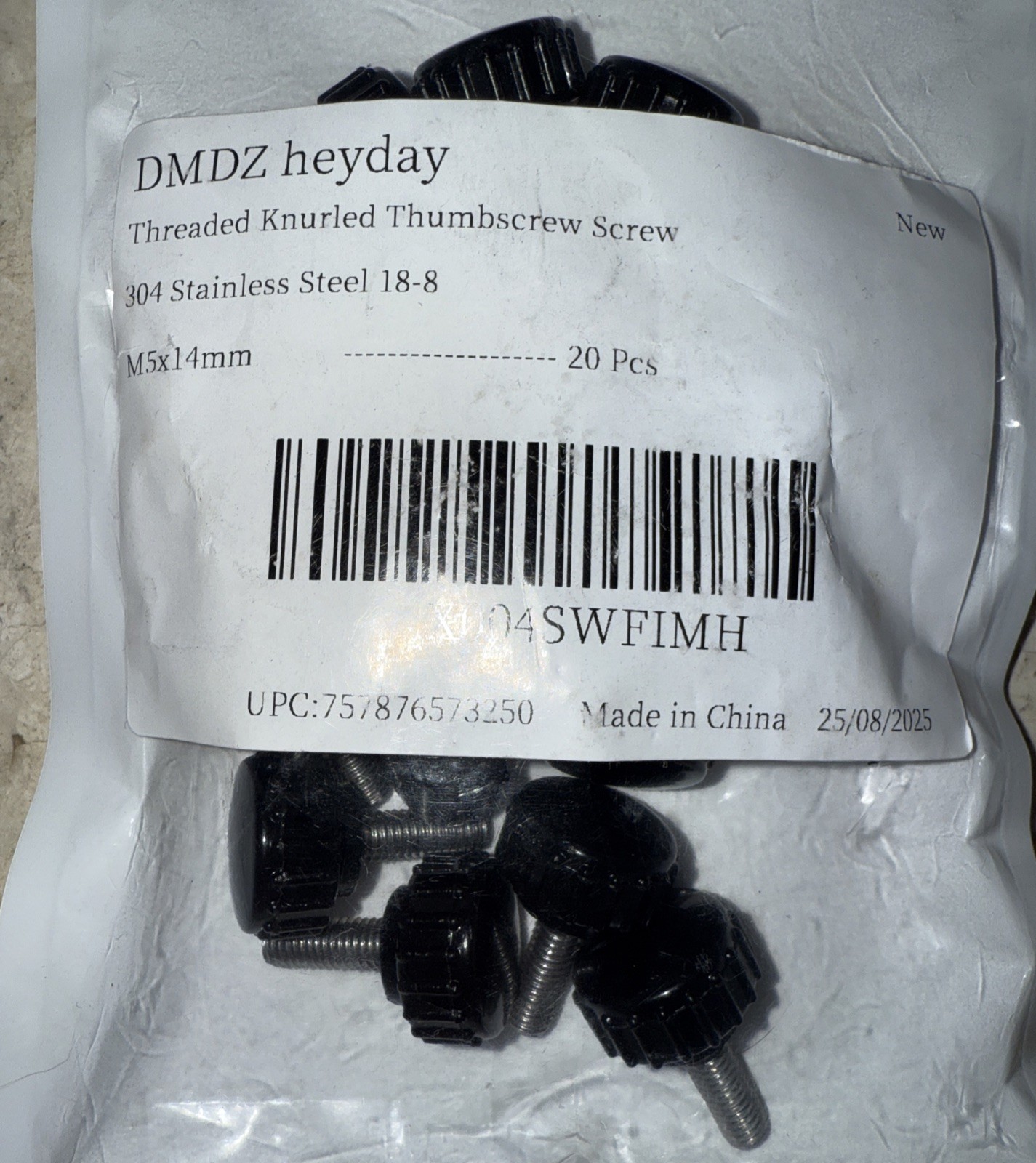 20 Pack of M5 x 14mm Threaded Stainless Steel Knurled Thumb Screws 20 Pieces NEW