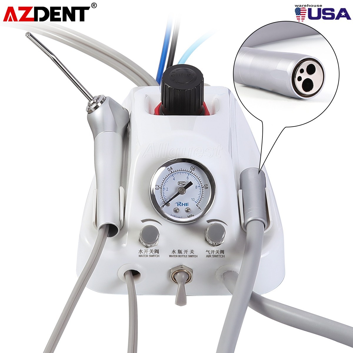 Portable Dental Turbine Unit 3 Way Syringe Work with Air Compressor 4Holes