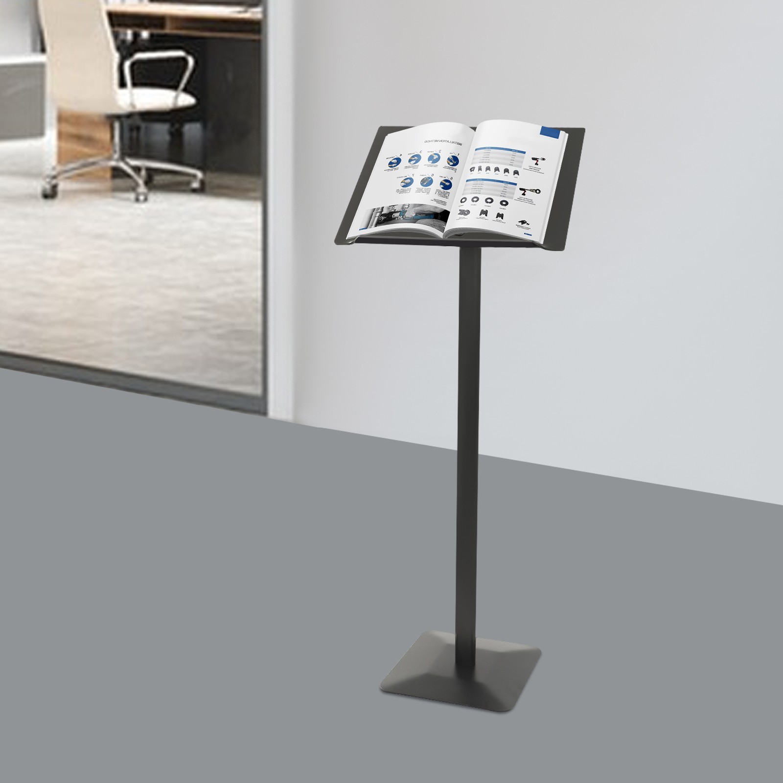 Metal Menu Stand, Black Speech Presentation Stand, Floor Standing Menu Stand US！