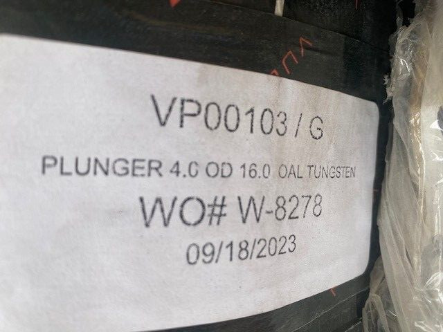 VULCAN Frac Pump Fluid End 4.0” OD, 16.0 OAL Tungsten Plunger VP00103 / G (NEW)