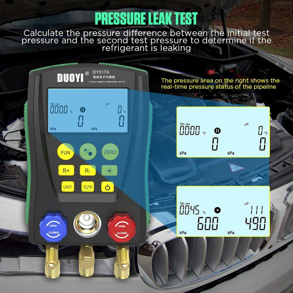 Digital Refrigeration HVAC Vacuum Pressure Temperature Tester Manifold Gauge Kit