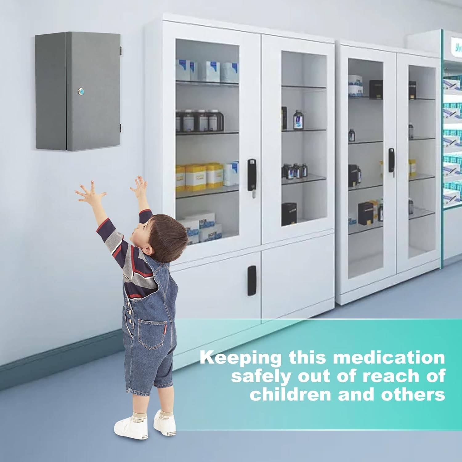 Double Door, Double Lock Wall Mounted Storage Cabinet, Childproof, Anti-theft