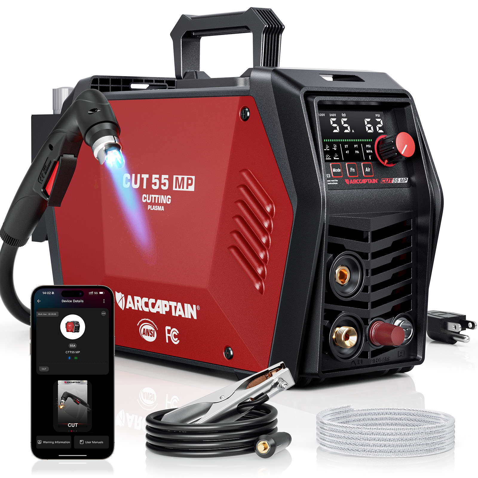 ARCCAPTAIN CUT55 MP Plasma Cutter – 55A, Non-HF Blowback Pilot Arc 120V/240V