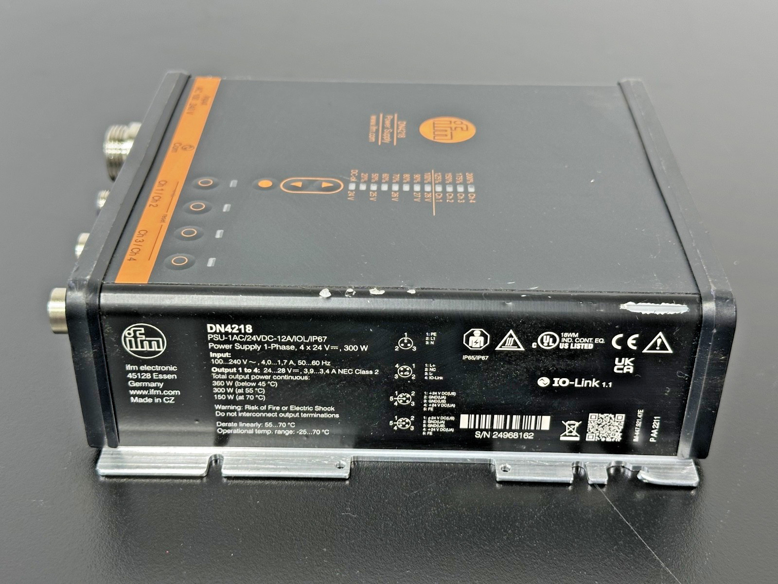 IFM DN4218 24VDC 12A 300W Industrial Power Supply IO-Link IP67 Used Untested