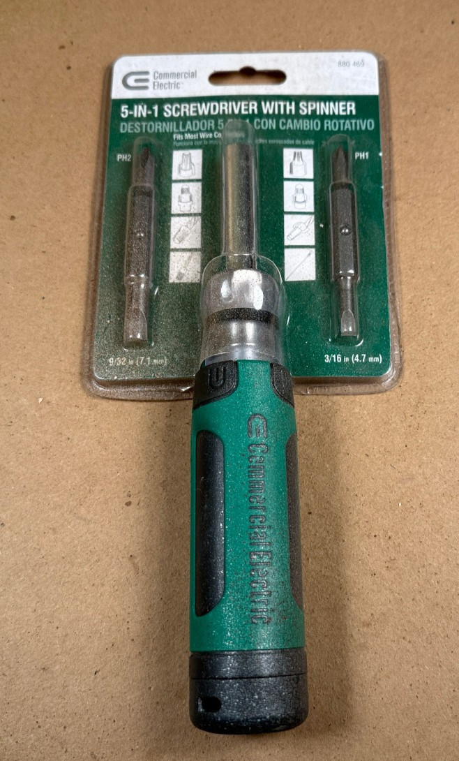 Commercial Electric 5-in-1 Screwdriver with Spinner for Wire Nuts – NOS Painted