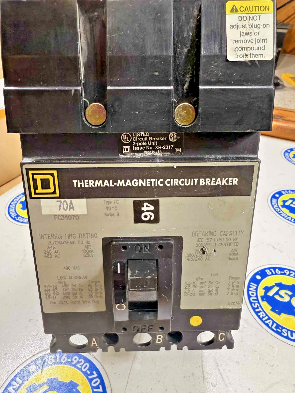 Square D FC34070 3 Pole 70 Amp 480V I-Line Breaker