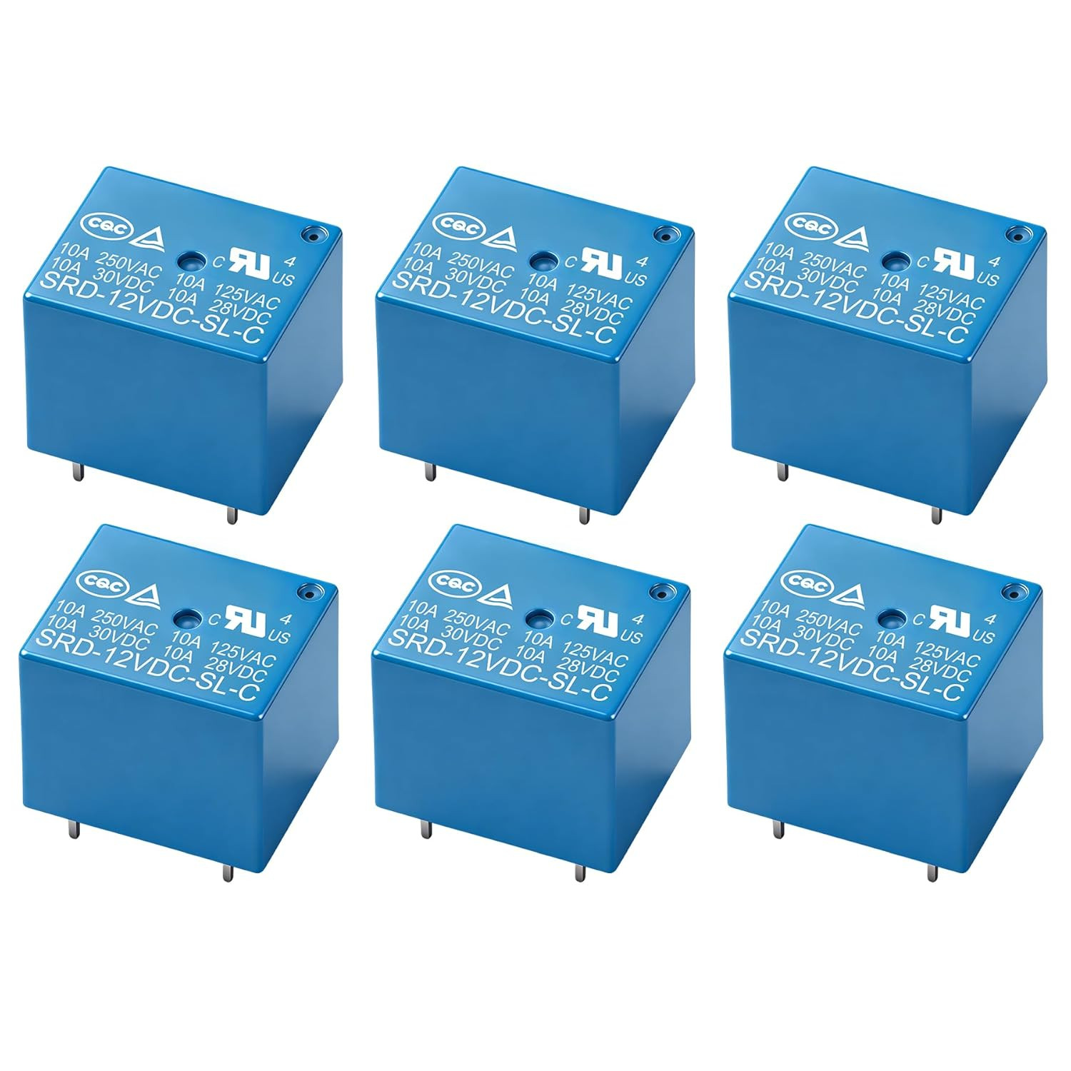 6Pcs PCB Power Relay SRD-12VDC-SL-C DC 12V Coil 10A 250VAC SPDT 5 Pin fo…
