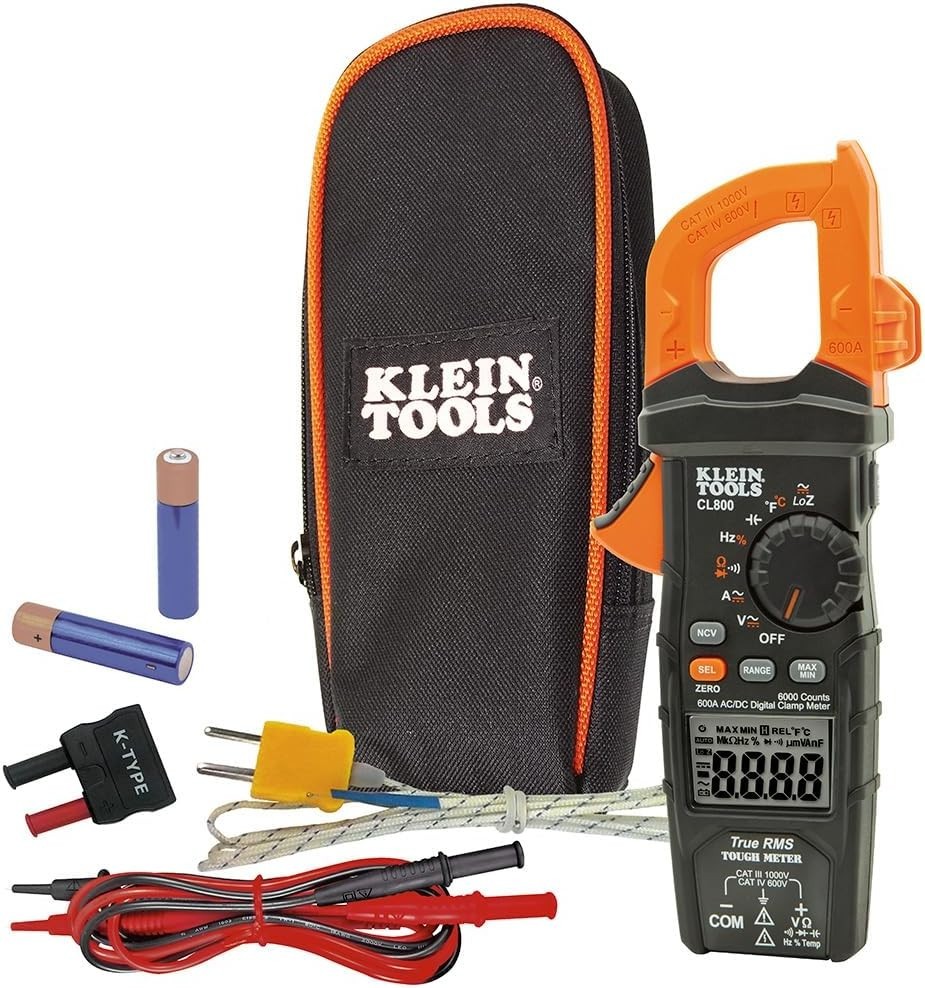 Heavy-Duty 1000V Digital Clamp Meter, TRMS 600A AC/DC with Complete Accessories