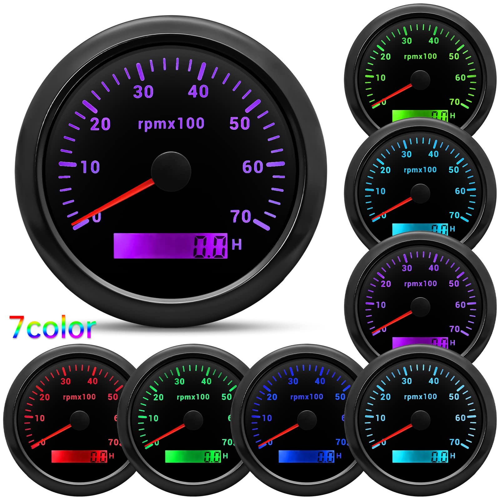 Tachometer Boat 7000 RPM Gauge 85mm 3-3/8″ 7 Color for Car AUTO Truck 9-32V (…