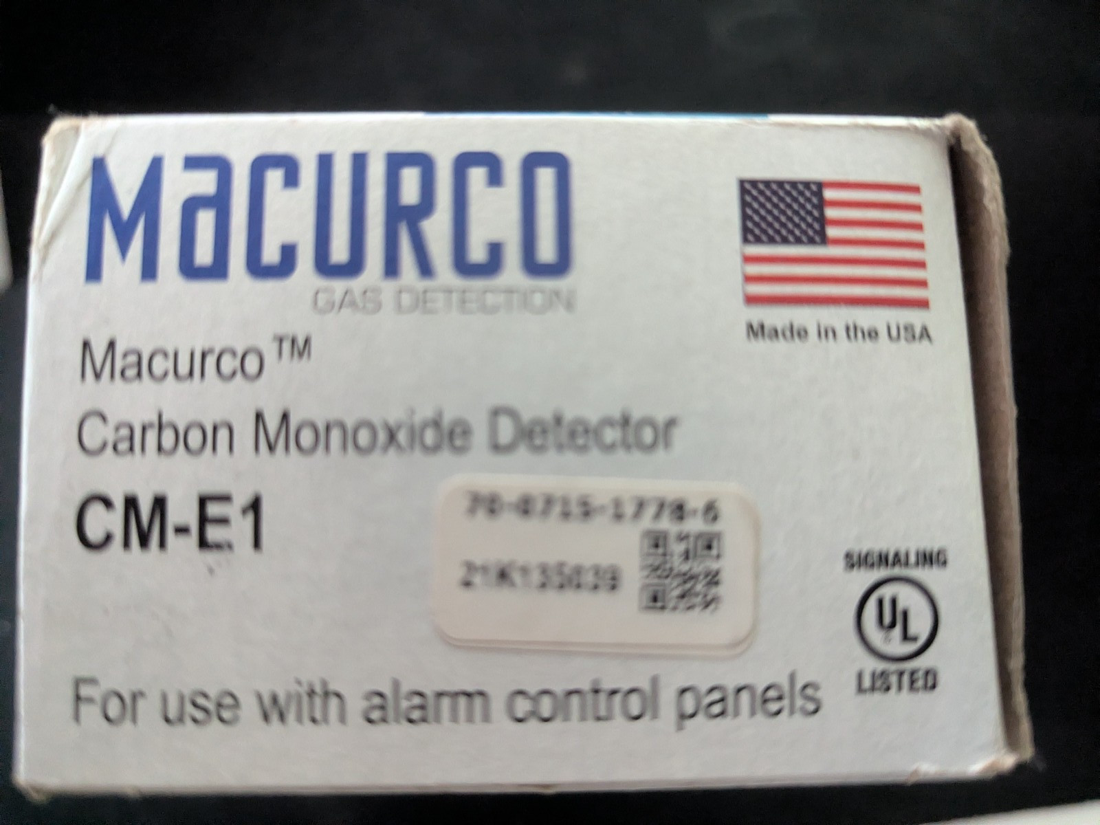 Macurco CM-E1 Carbon Monoxide Detector Gas detection for alarm control panels