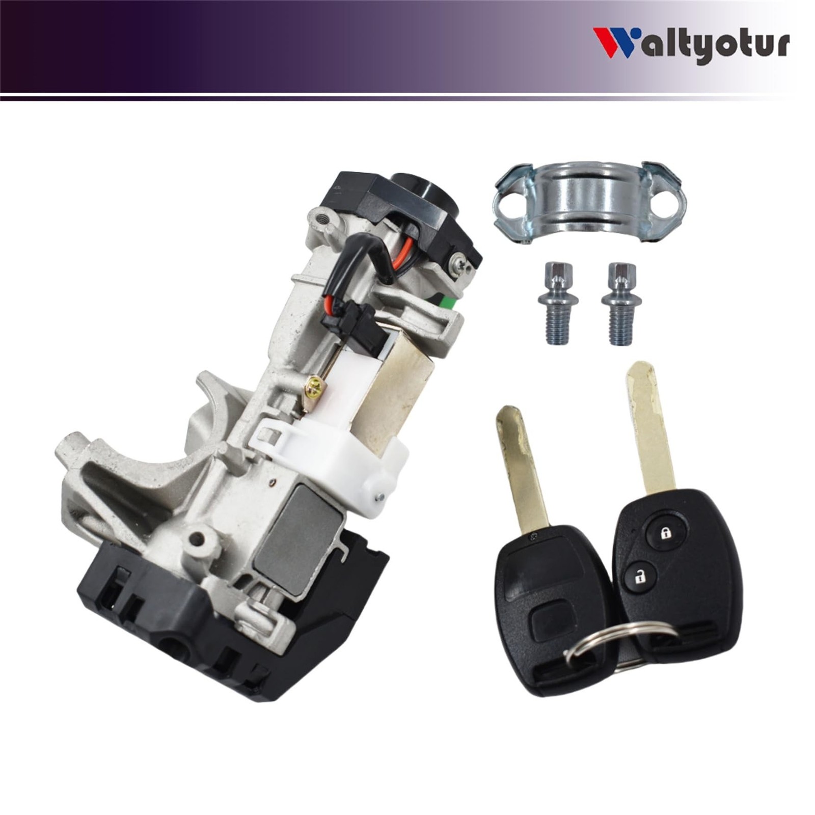 waltyotur Ignition Switch Cylinder Lock Auto Trans 2 Key Replacement for Hond…