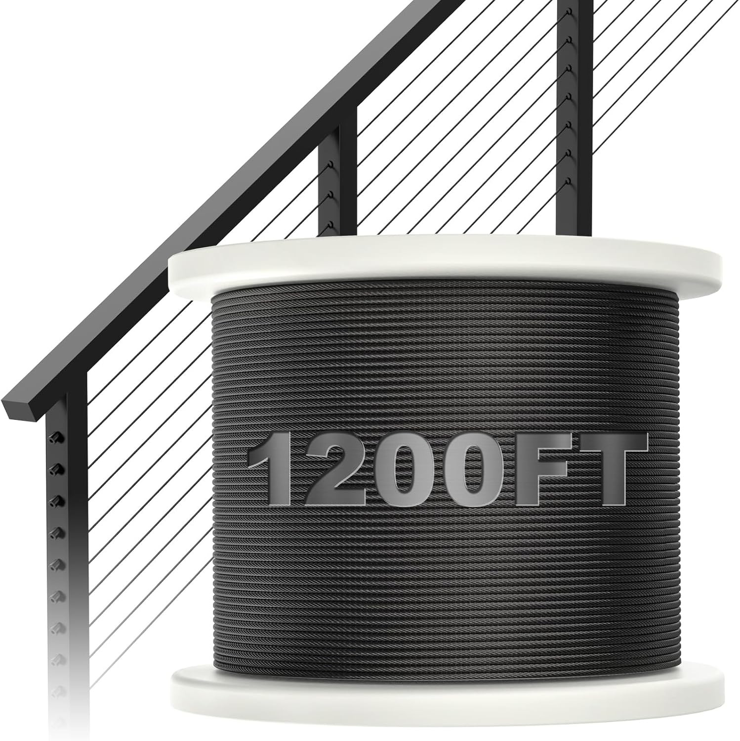 1200FT 1/8″ Black Stainless Steel Cable, T316 Marine Grade, Stainless Steel Wire