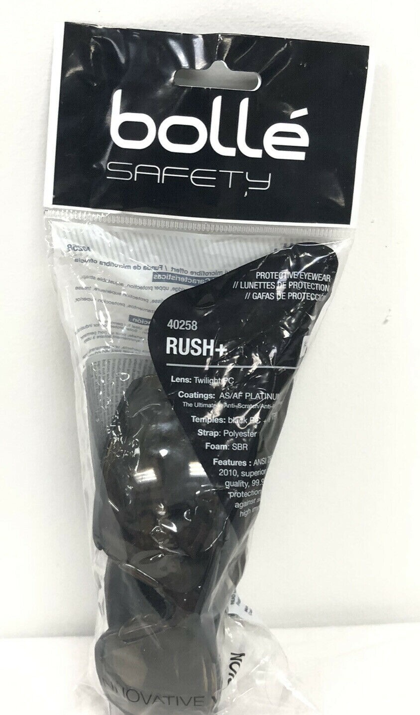 1 Pair of Bolle Safety 40258 Rush+ Twilight PC Protective Eyewear New w/ Strap