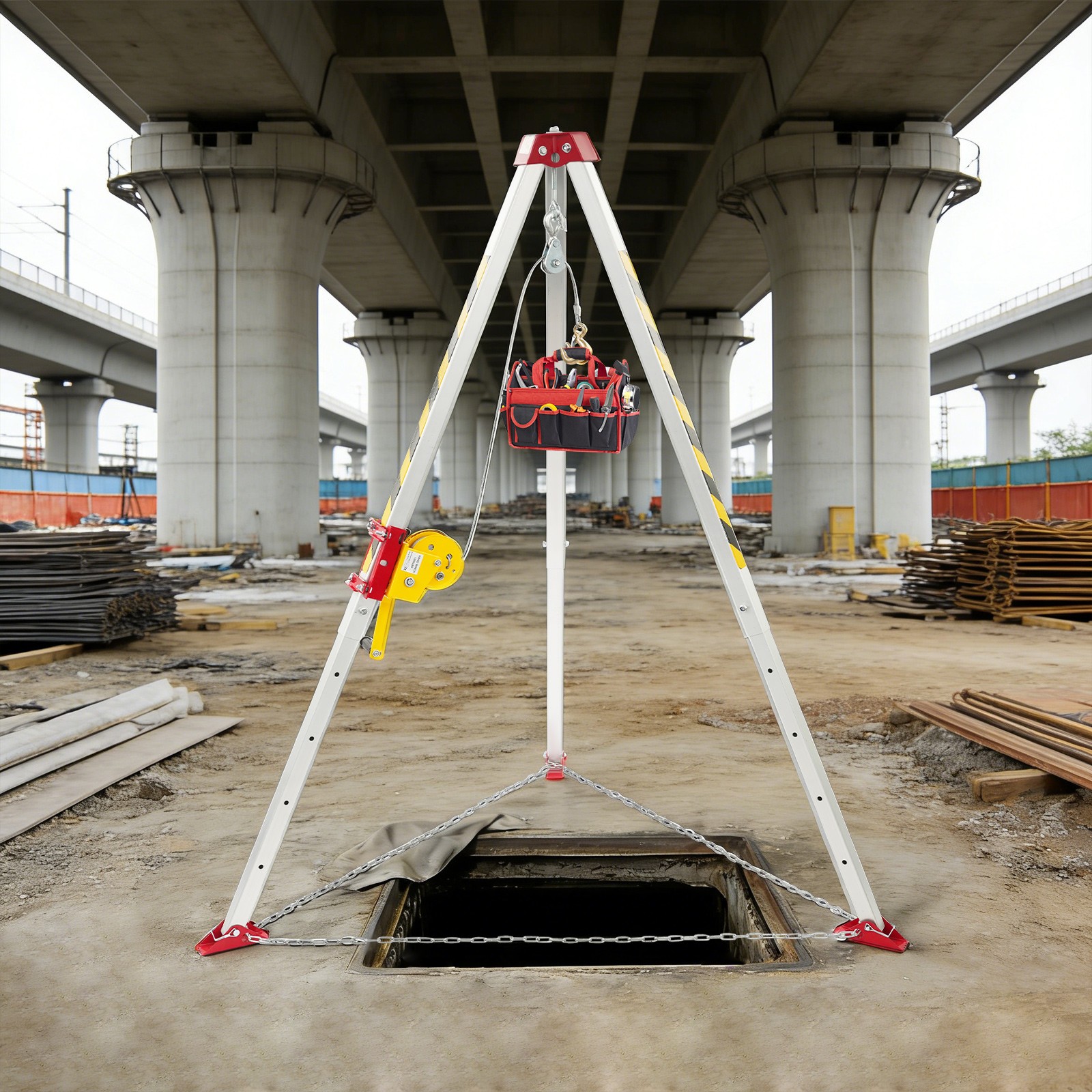 Confined Space Rescue Tripod, Rescue Tripod Kit with Protective Chain
