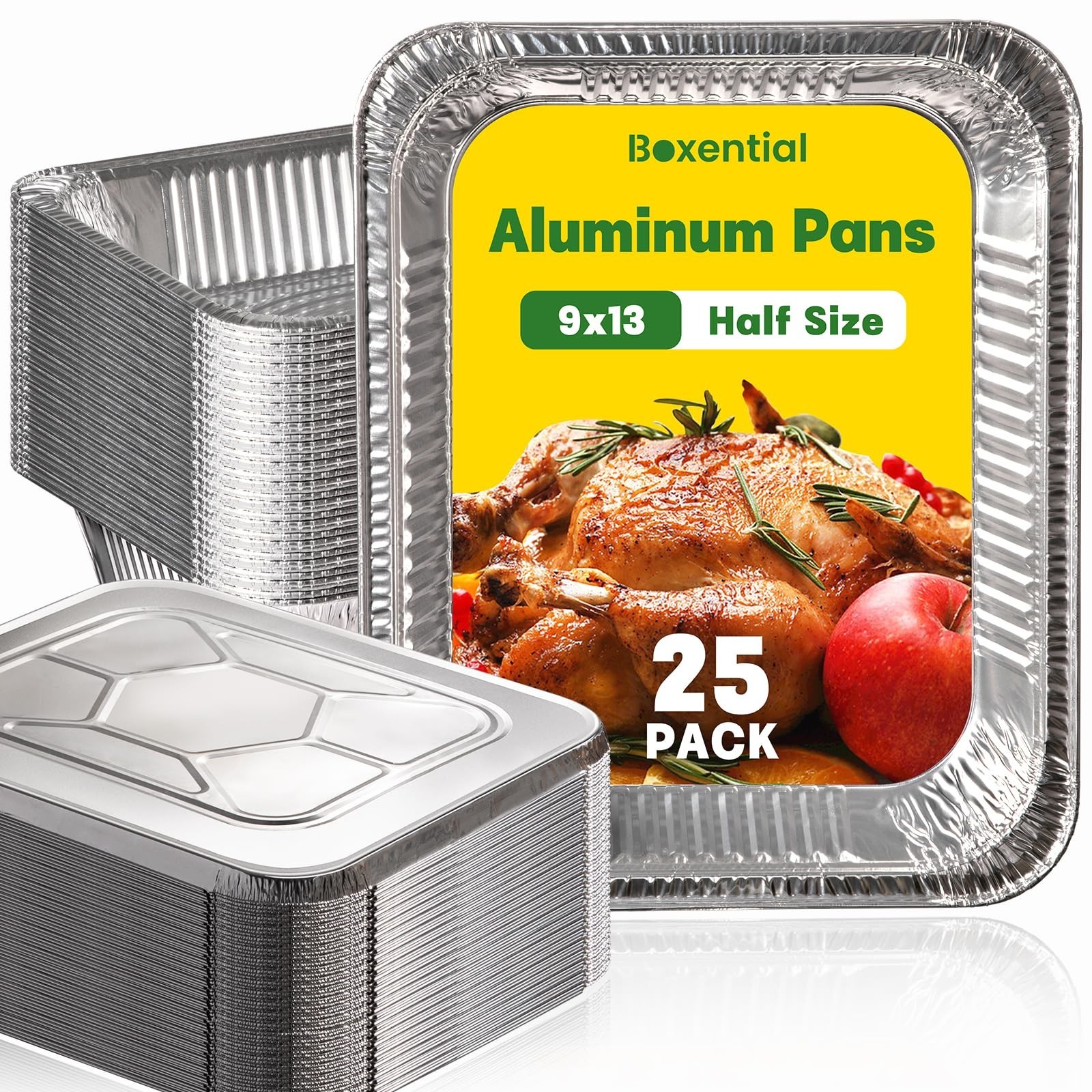 9×13 Aluminum Pans with Lids [25 Pack], Extra Heavy Duty Half Size Disposable…